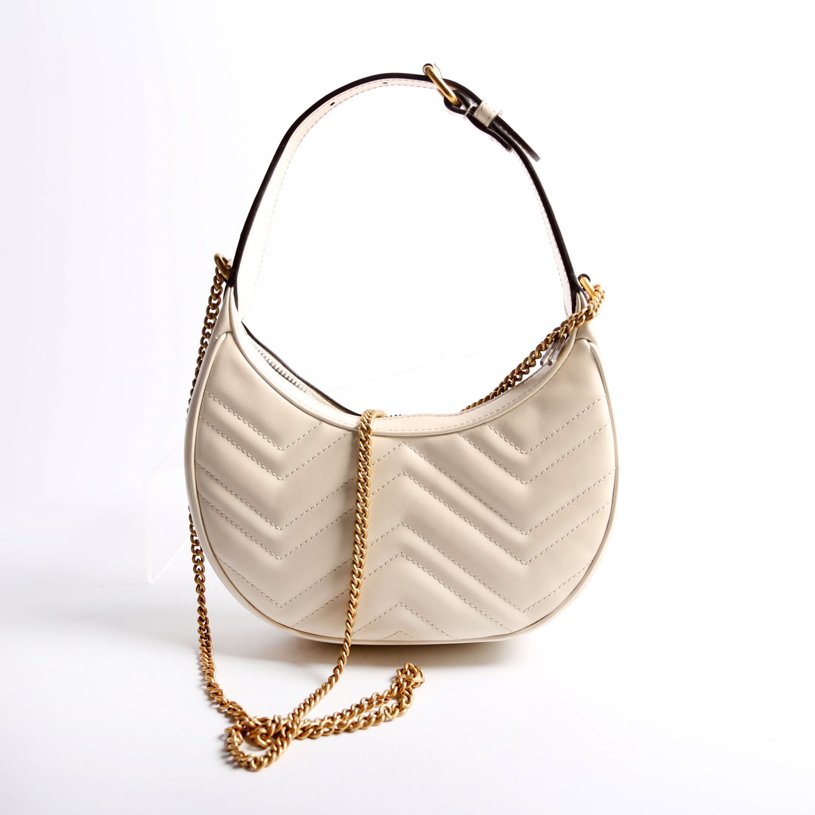 Gucci 699514 GG Marmont Half-Moon Mini Bag Ivory