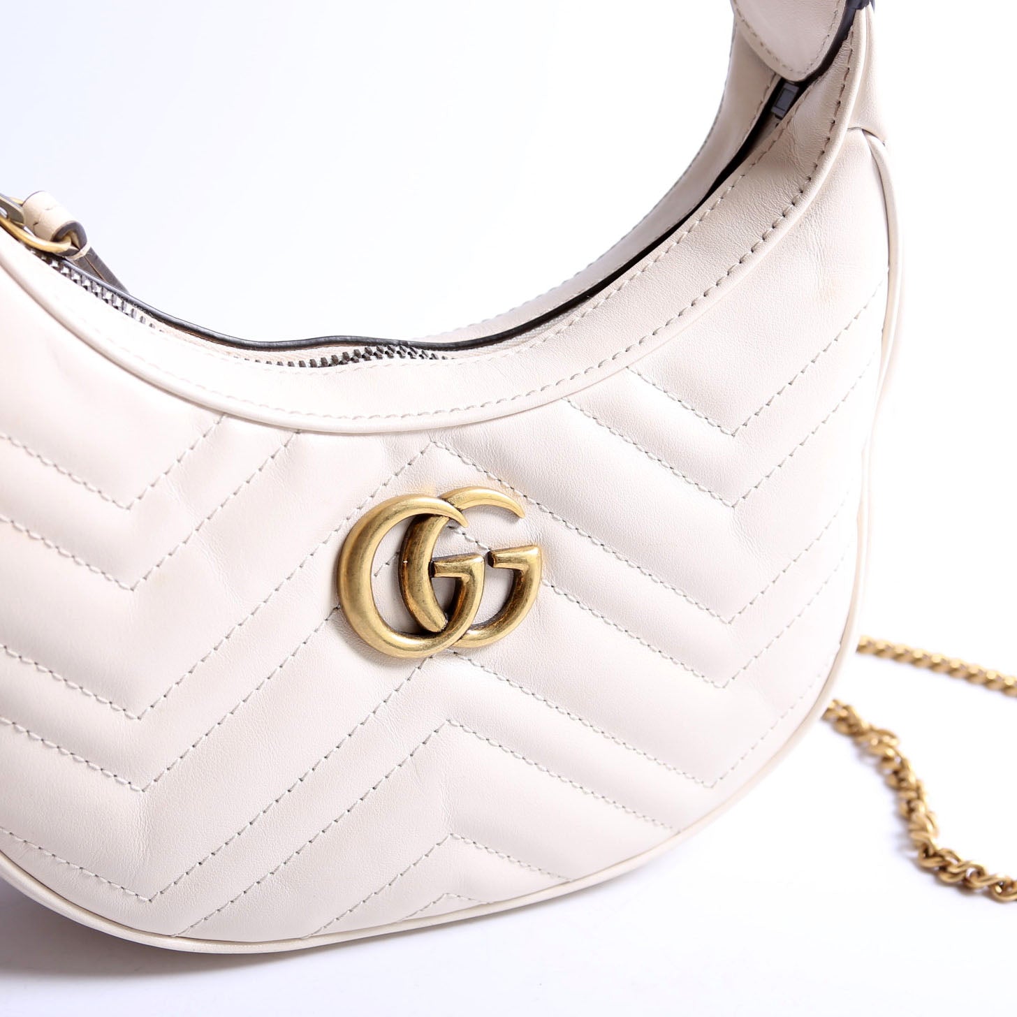 Gucci 699514 GG Marmont Half-Moon Mini Bag Ivory
