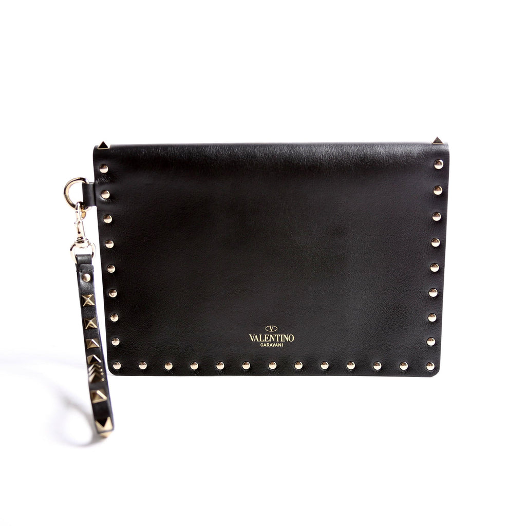 Rockstud Envelope Wristlet Clutch Black