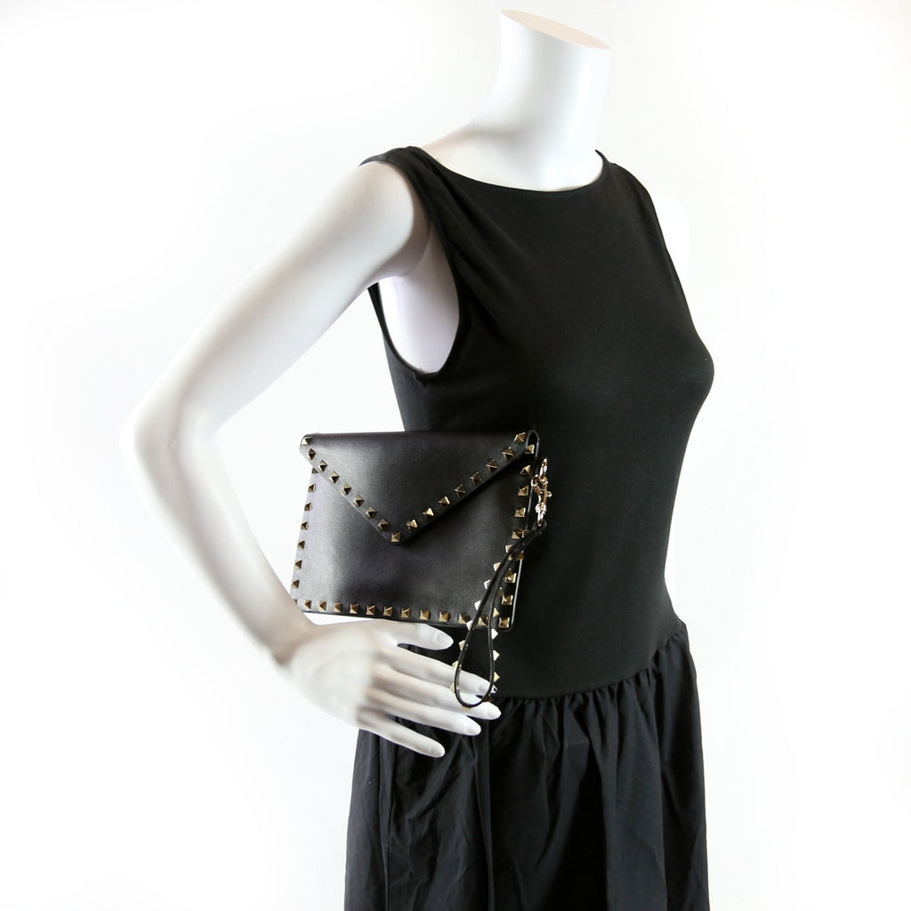 Rockstud Envelope Wristlet Clutch Black