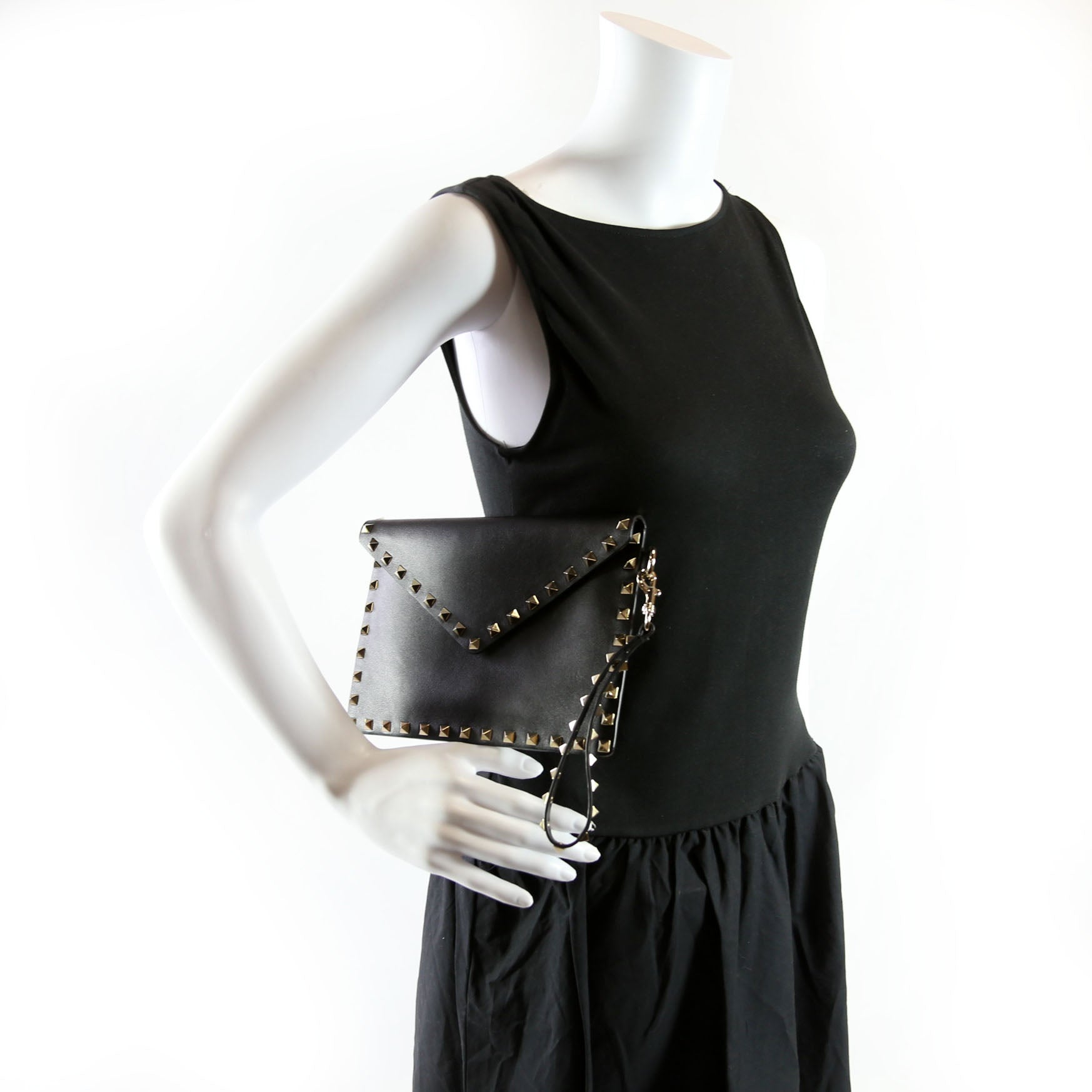 Rockstud Envelope Wristlet Clutch Black