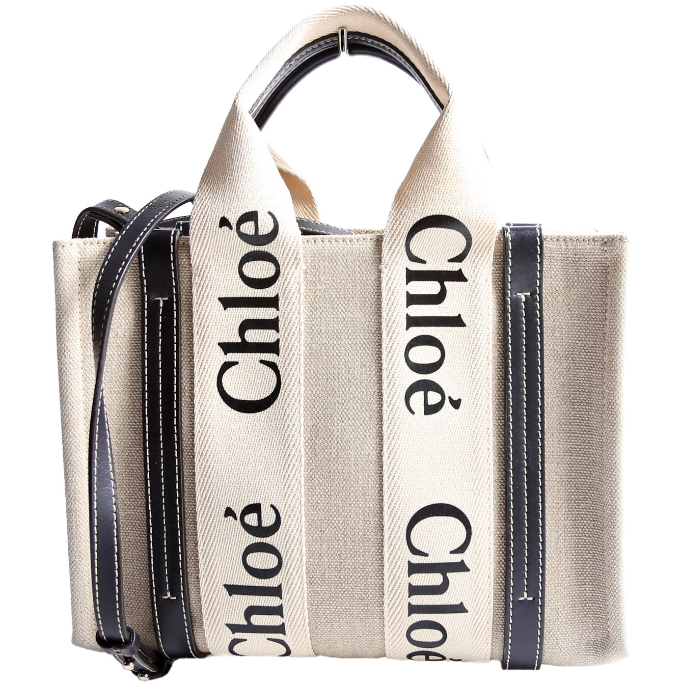 Woody Ribbon Tote Small Black/Beige