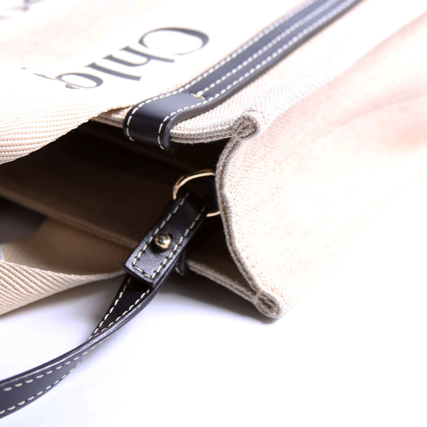 Woody Ribbon Tote Small Black/Beige