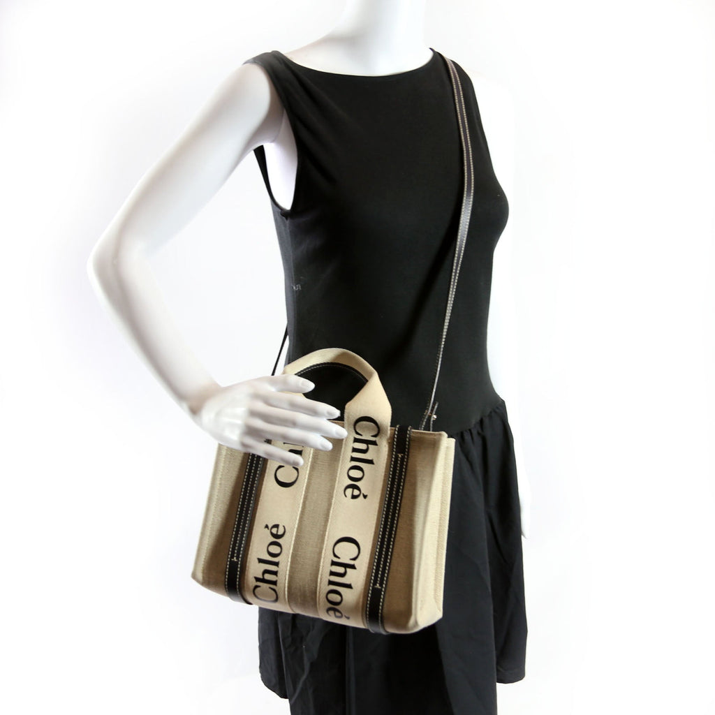 Woody Ribbon Tote Small Black/Beige