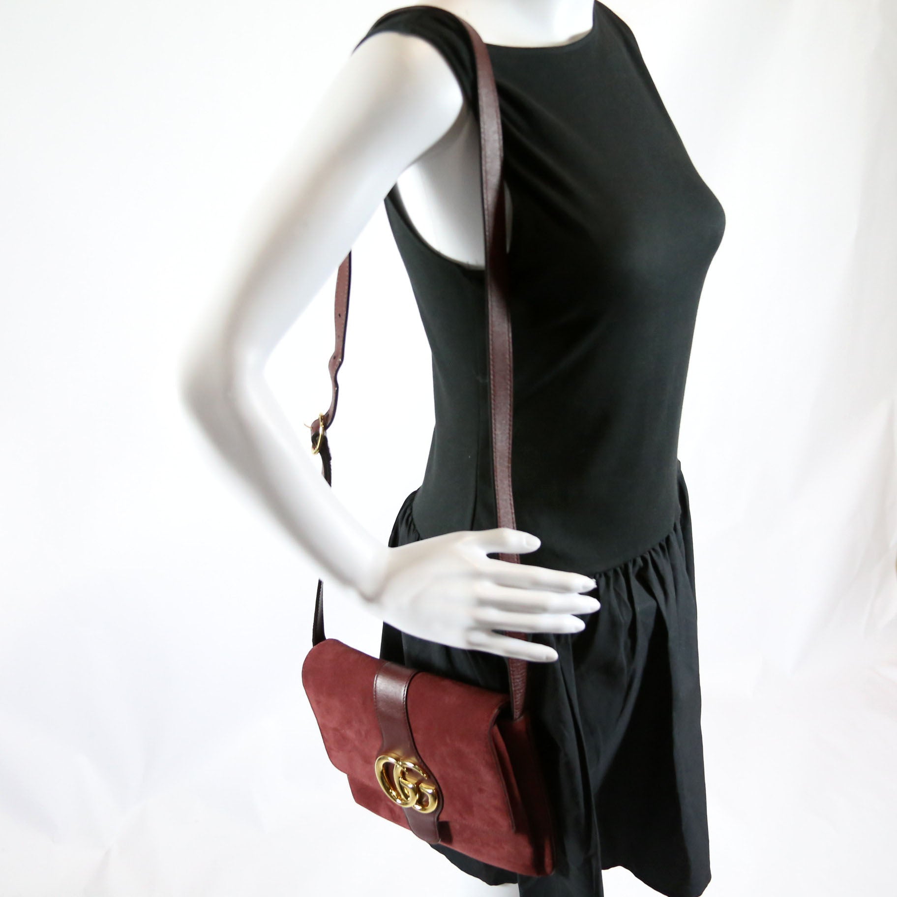 Gucci 550126 Arli Flap Medium Suede Burgundy