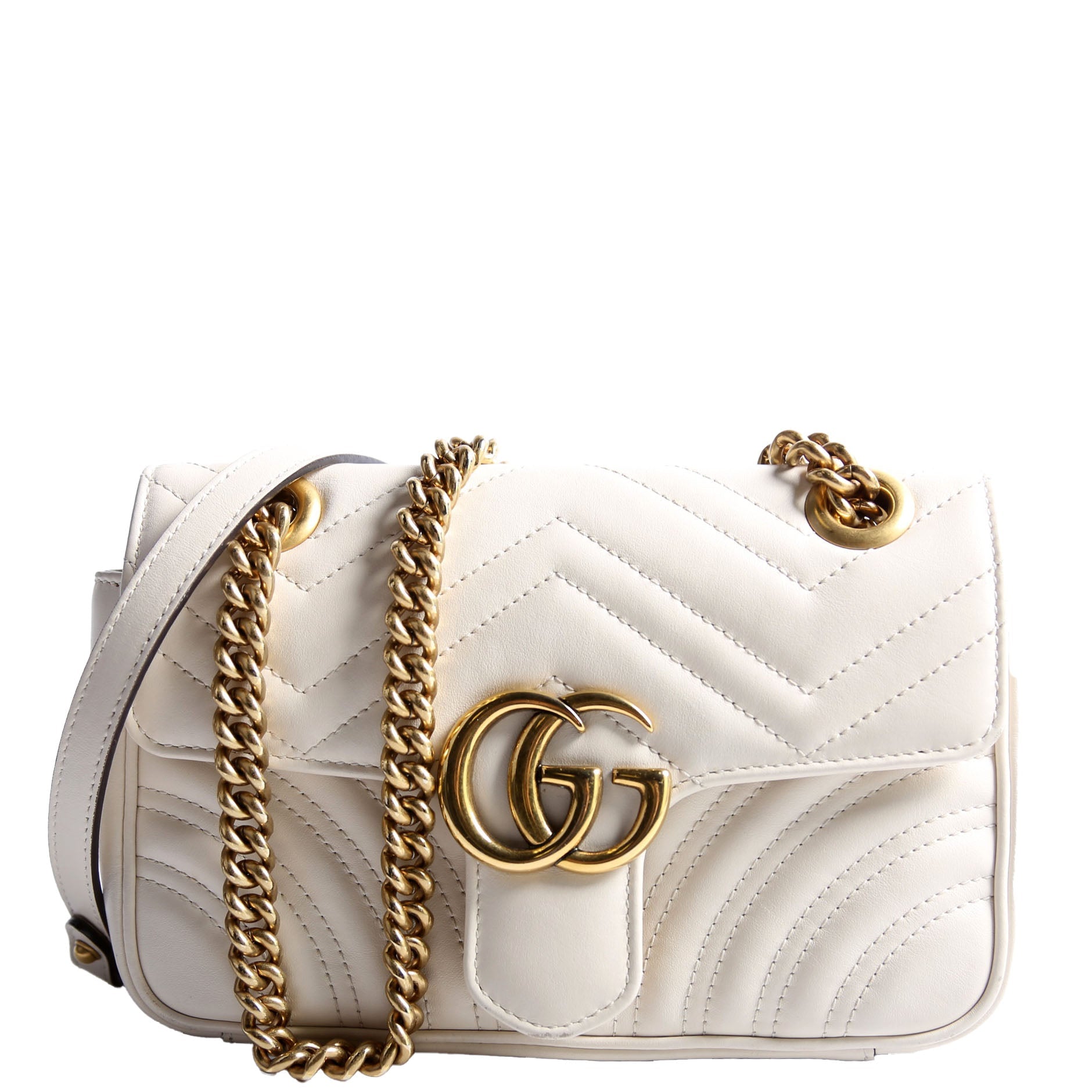 446744 Marmont Leather Shooulder Mini Flap White/Gold