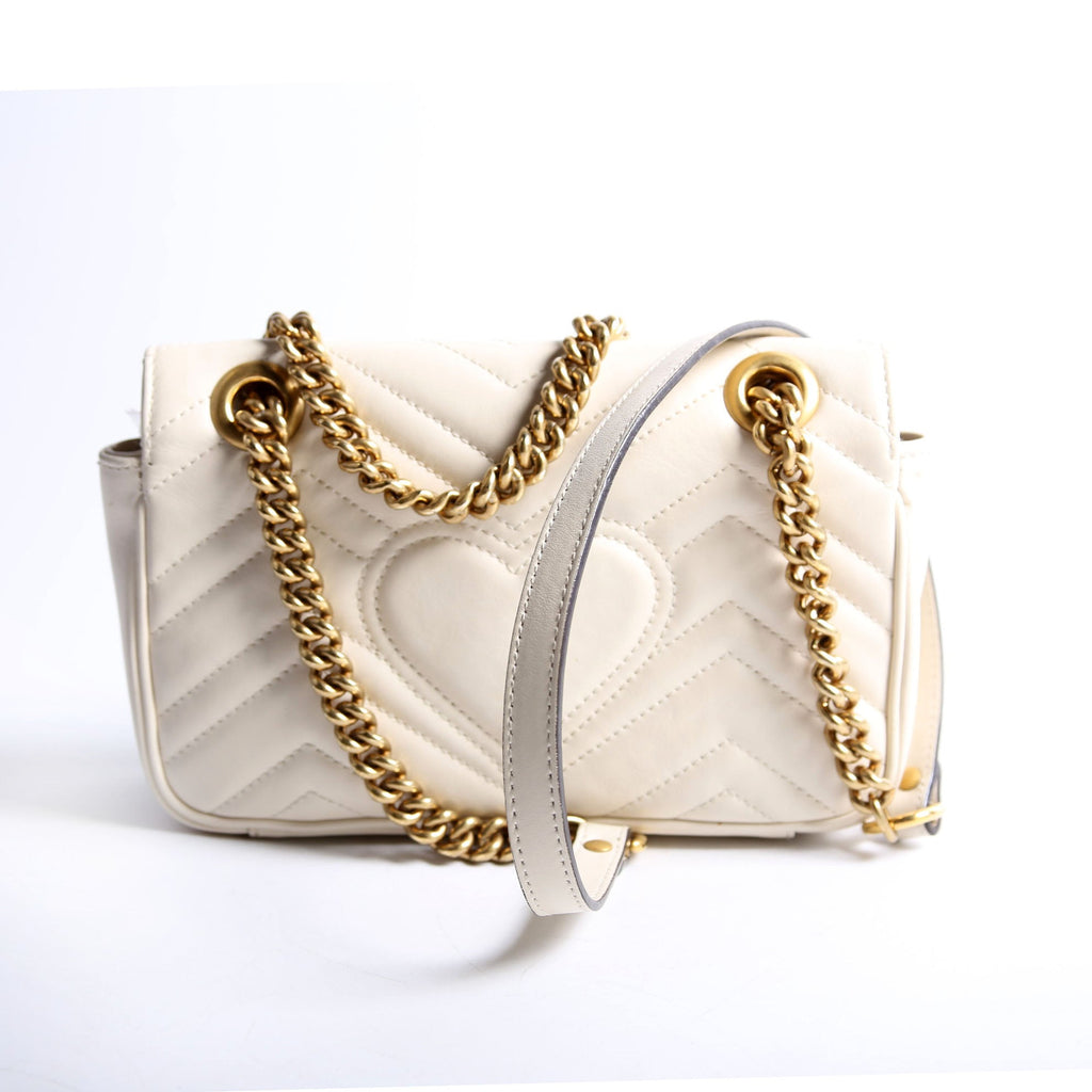446744 Marmont Leather Shooulder Mini Flap White/Gold