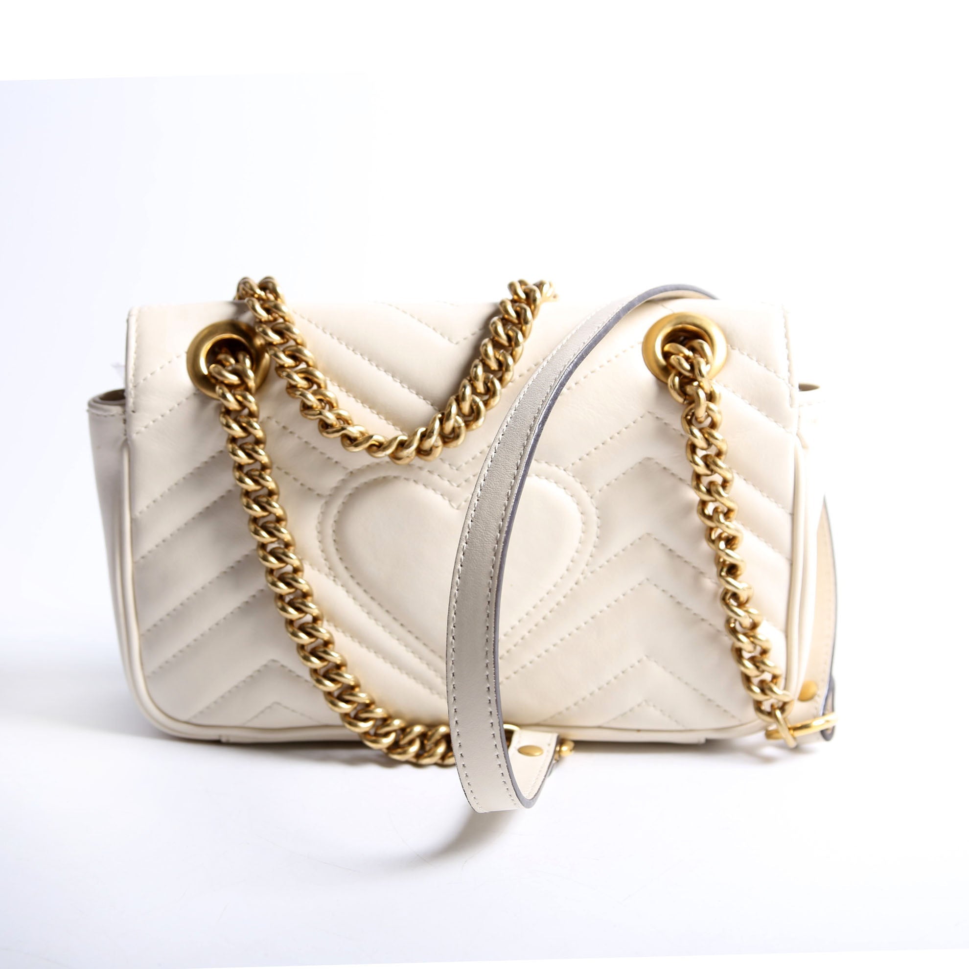 446744 Marmont Leather Shooulder Mini Flap White/Gold