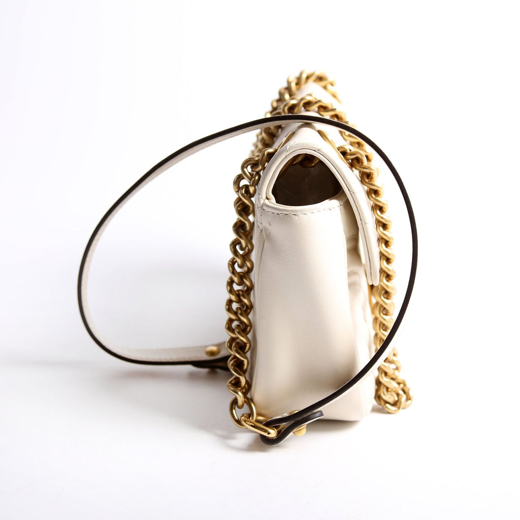 446744 Marmont Leather Shooulder Mini Flap White/Gold