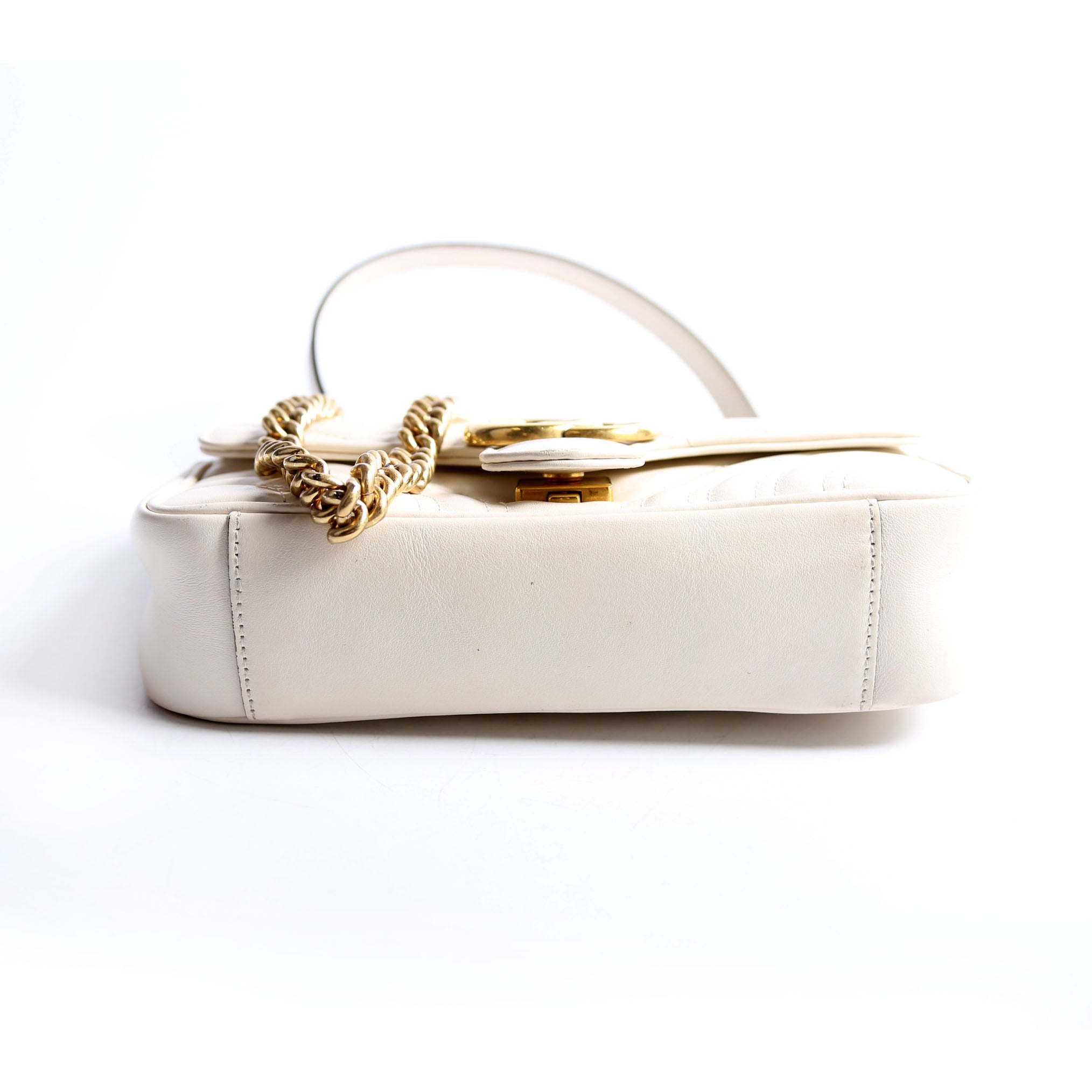 446744 Marmont Leather Shooulder Mini Flap White/Gold