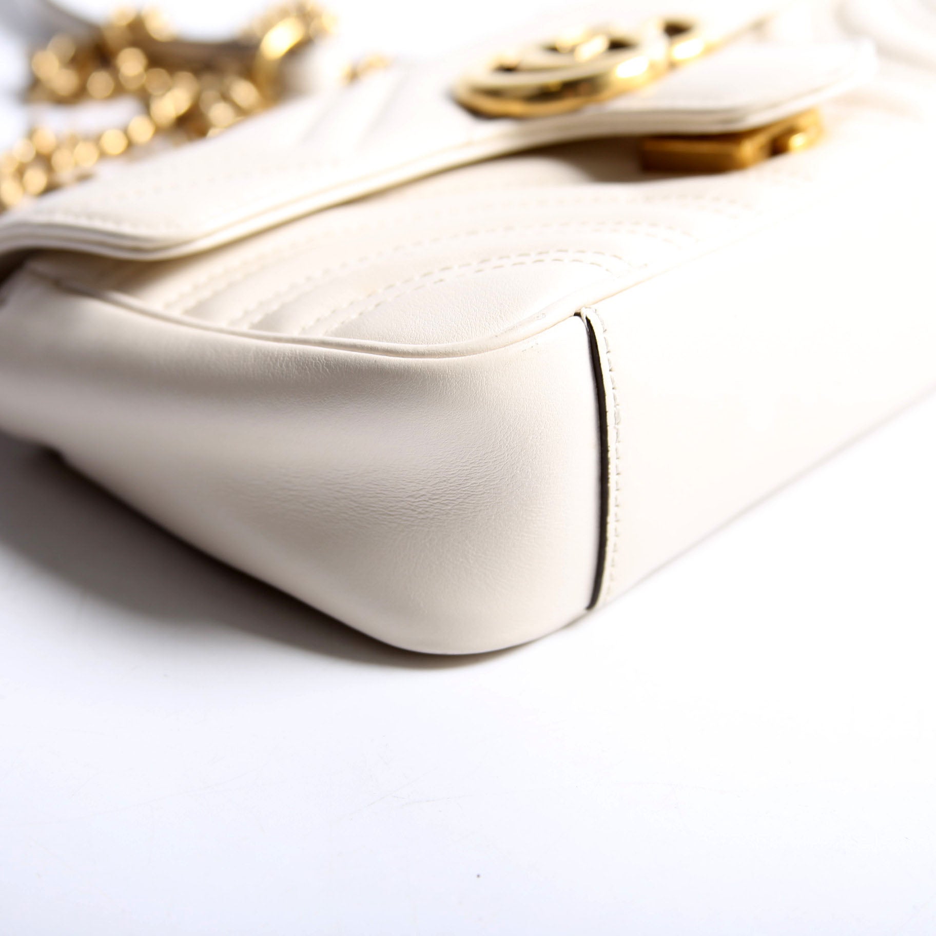 446744 Marmont Leather Shooulder Mini Flap White/Gold