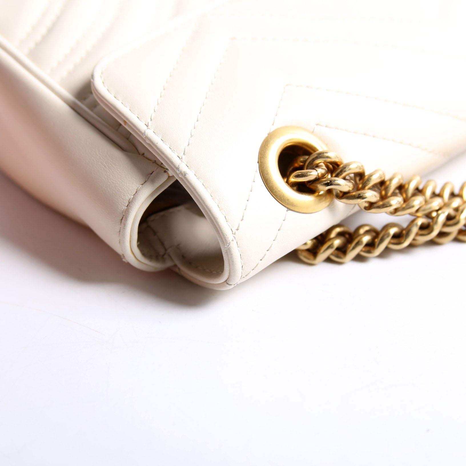 446744 Marmont Leather Shooulder Mini Flap White/Gold