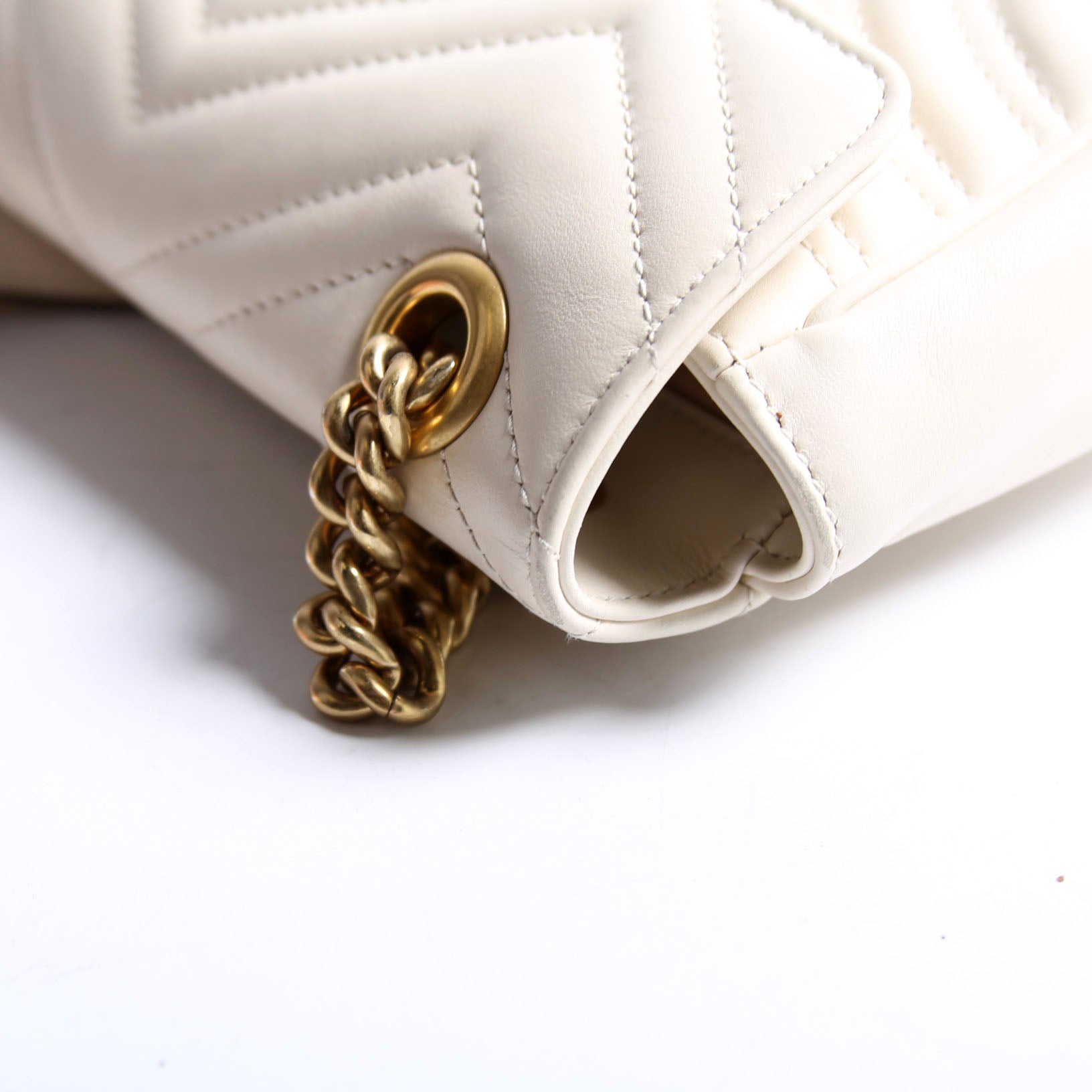 446744 Marmont Leather Shooulder Mini Flap White/Gold