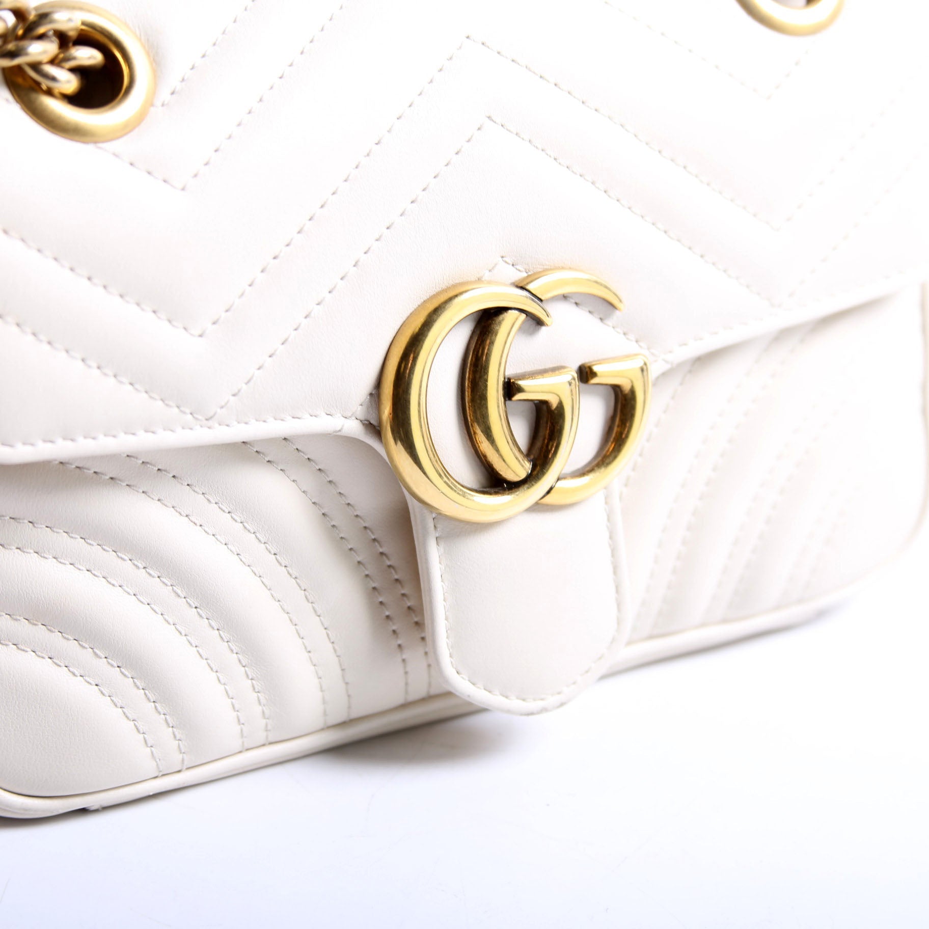 446744 Marmont Leather Shooulder Mini Flap White/Gold