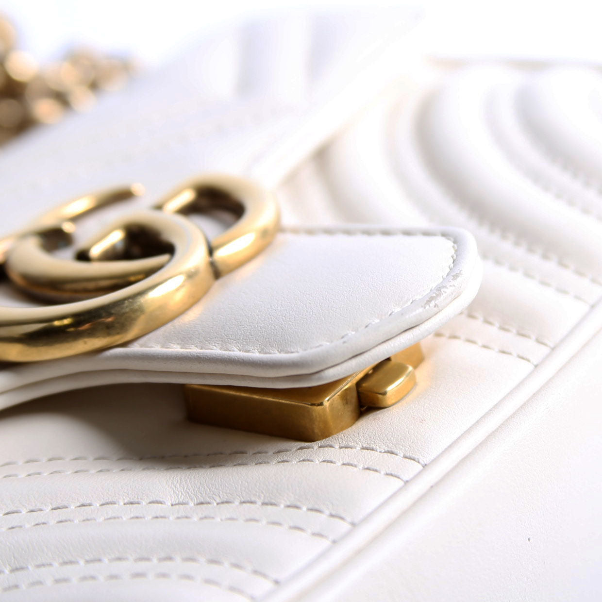 446744 Marmont Leather Shooulder Mini Flap White/Gold