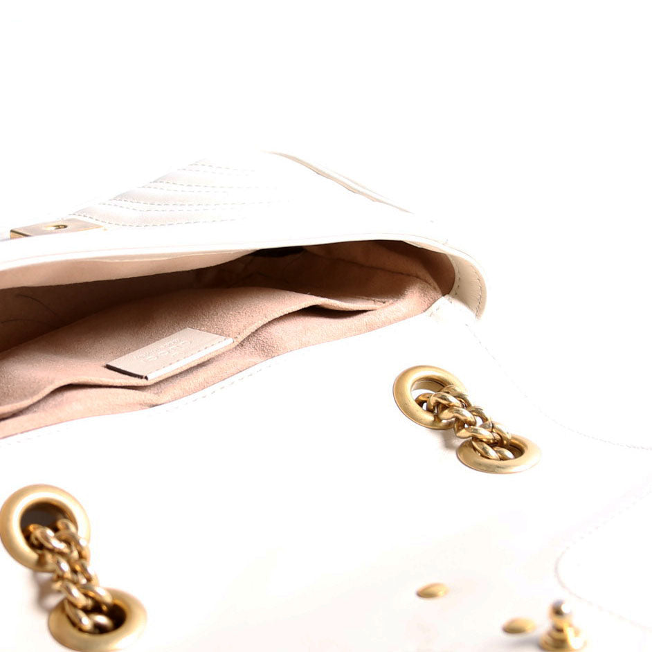 446744 Marmont Leather Shooulder Mini Flap White/Gold