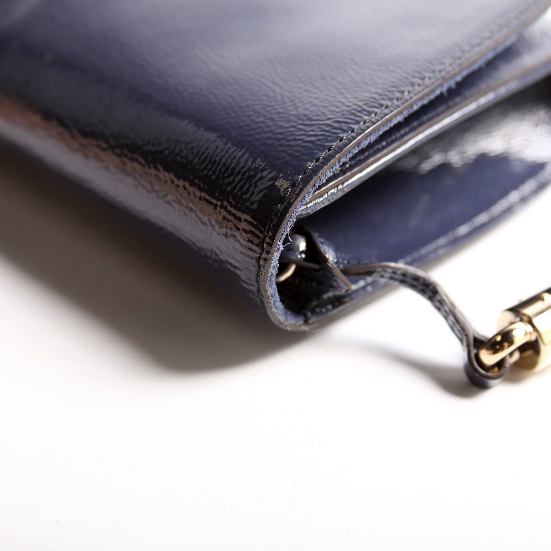 336753 Soho Patent Leather Clutch Blue