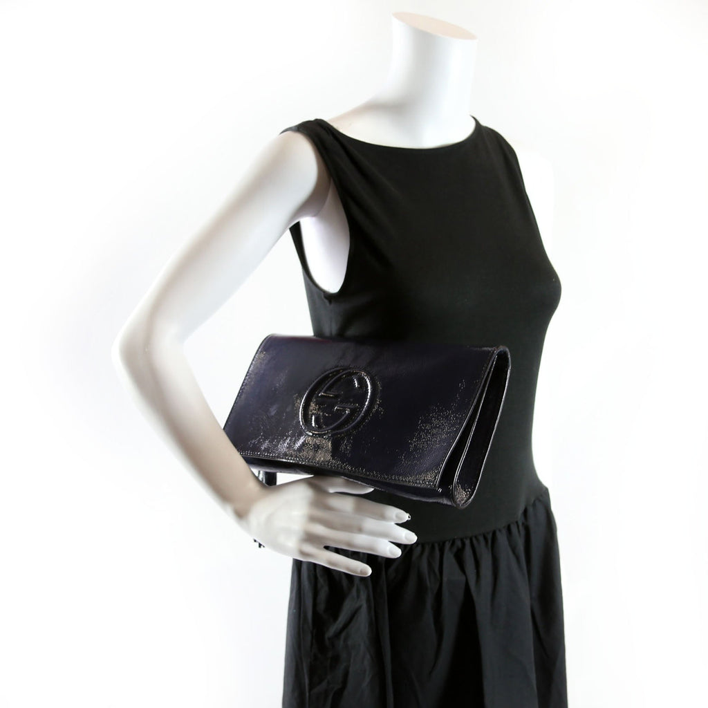 336753 Soho Patent Leather Clutch Blue