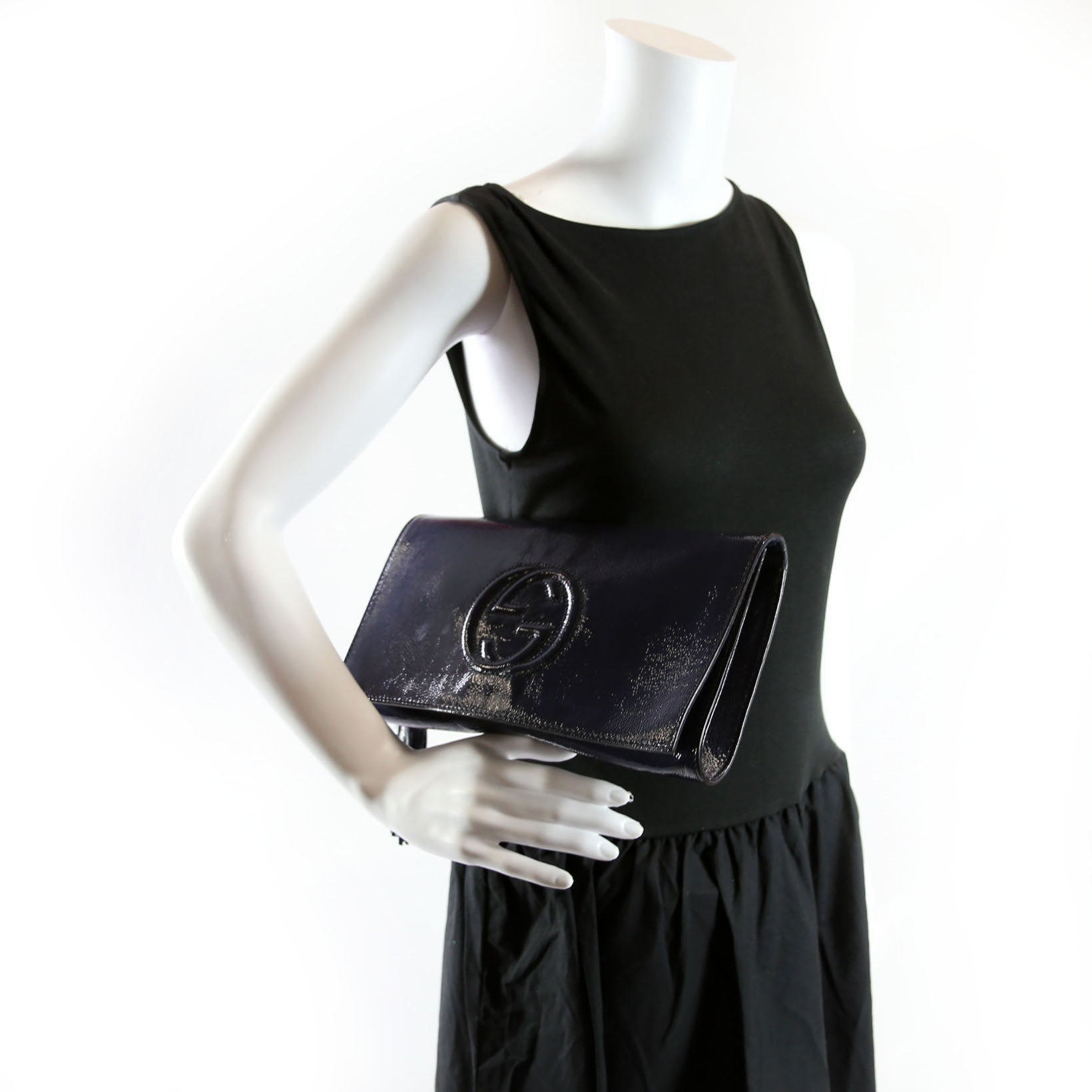 336753 Soho Patent Leather Clutch Blue