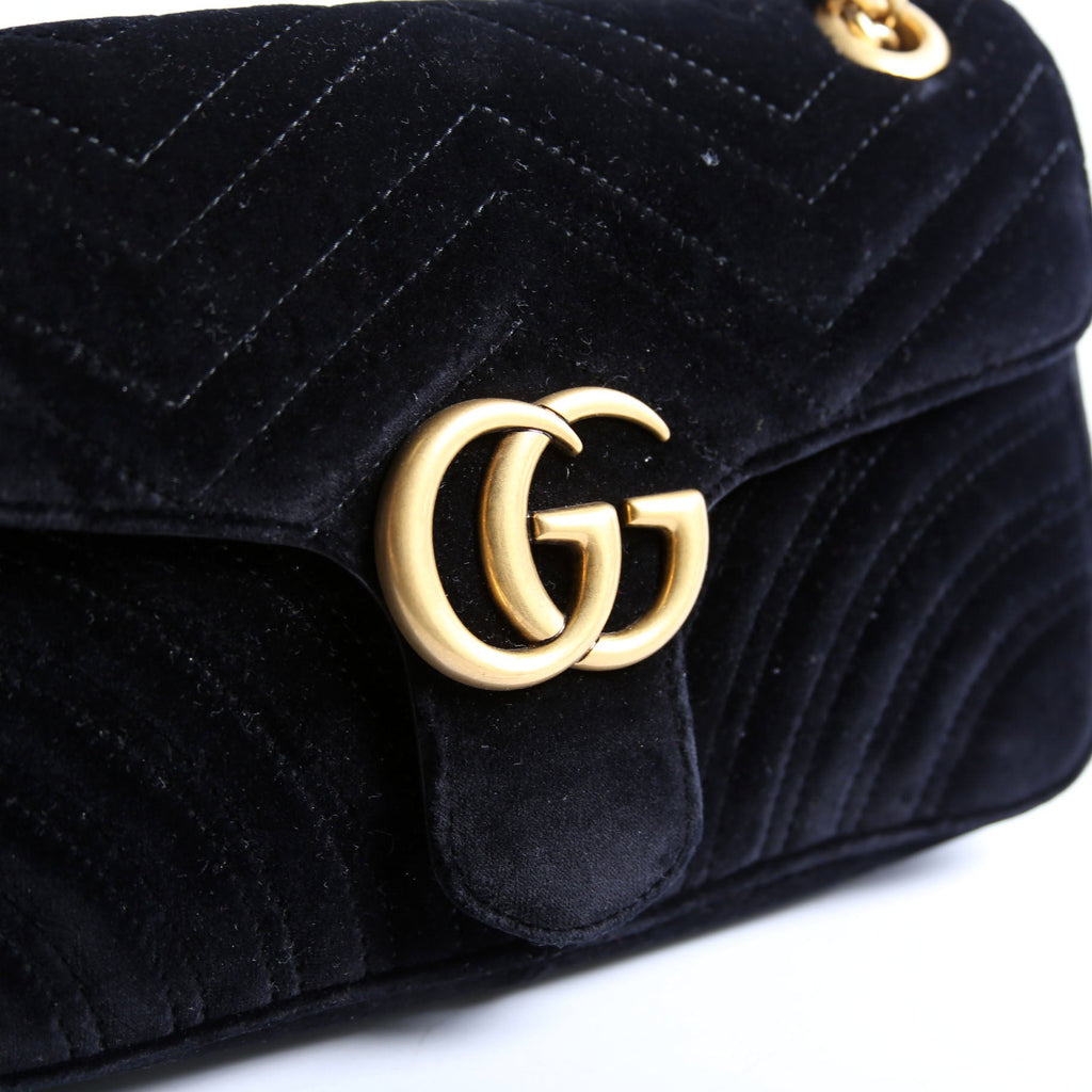 Gucci 443497 Marmont Shoulder Velvet Small Flap Black