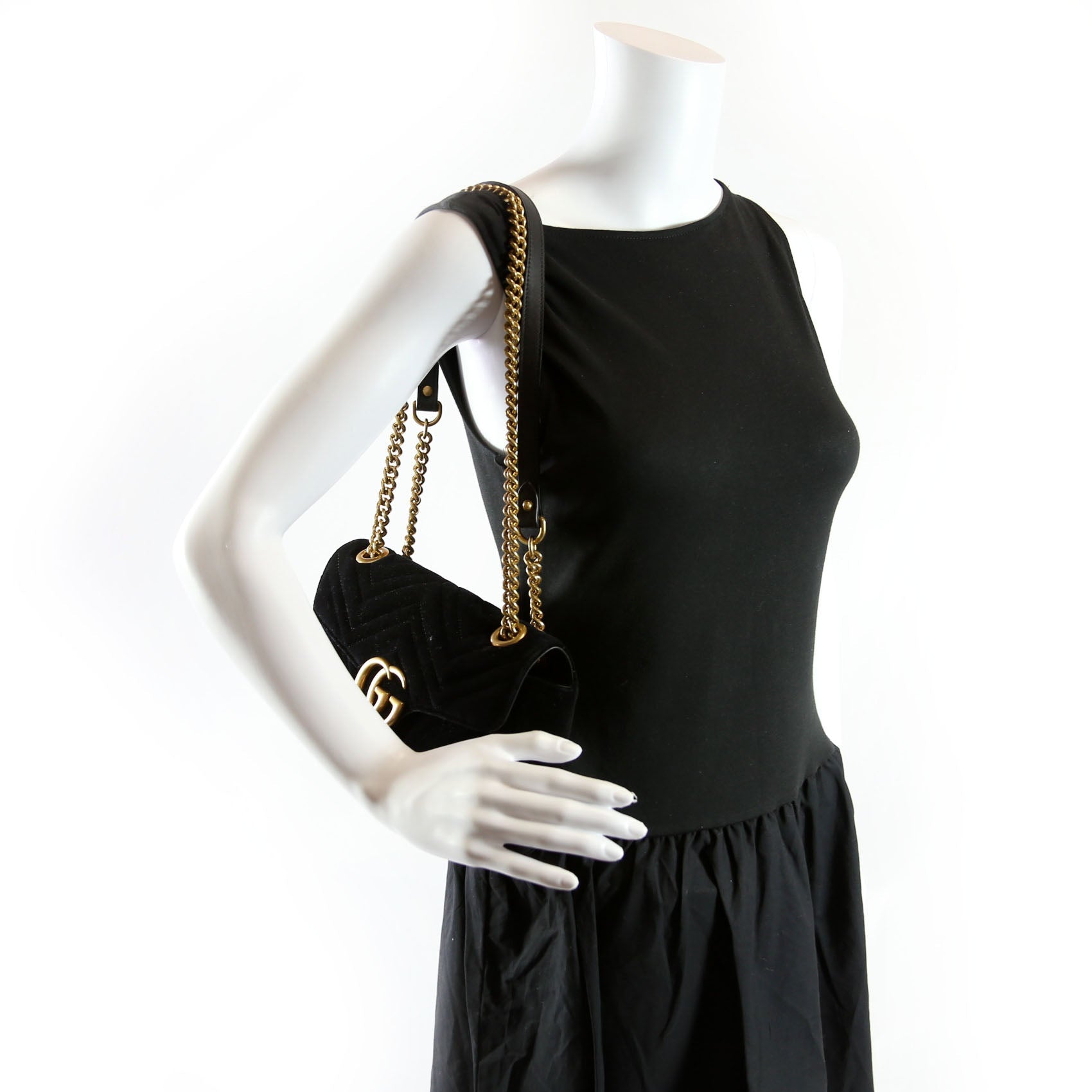Gucci 443497 Marmont Shoulder Velvet Small Flap Black