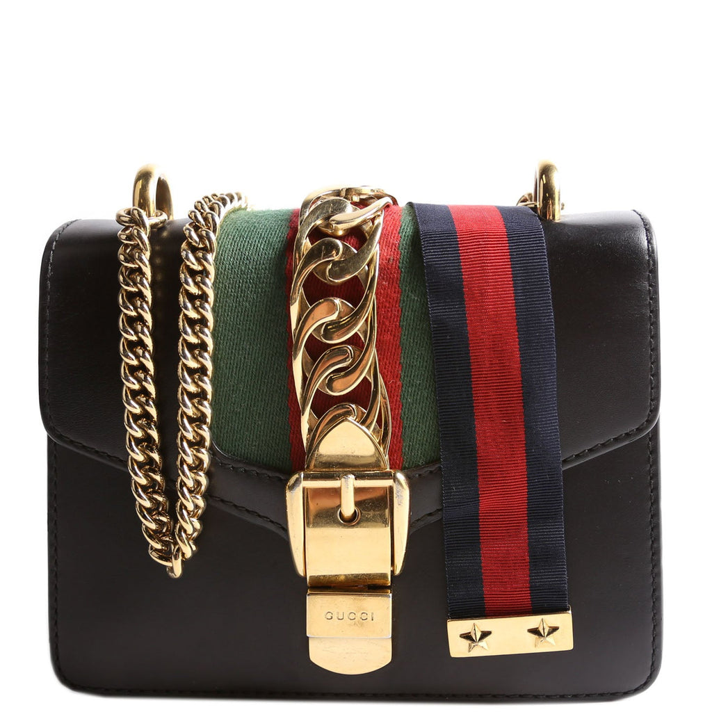 Gucci 431666 Sylvie Mini Shoulder Bag Leather Black