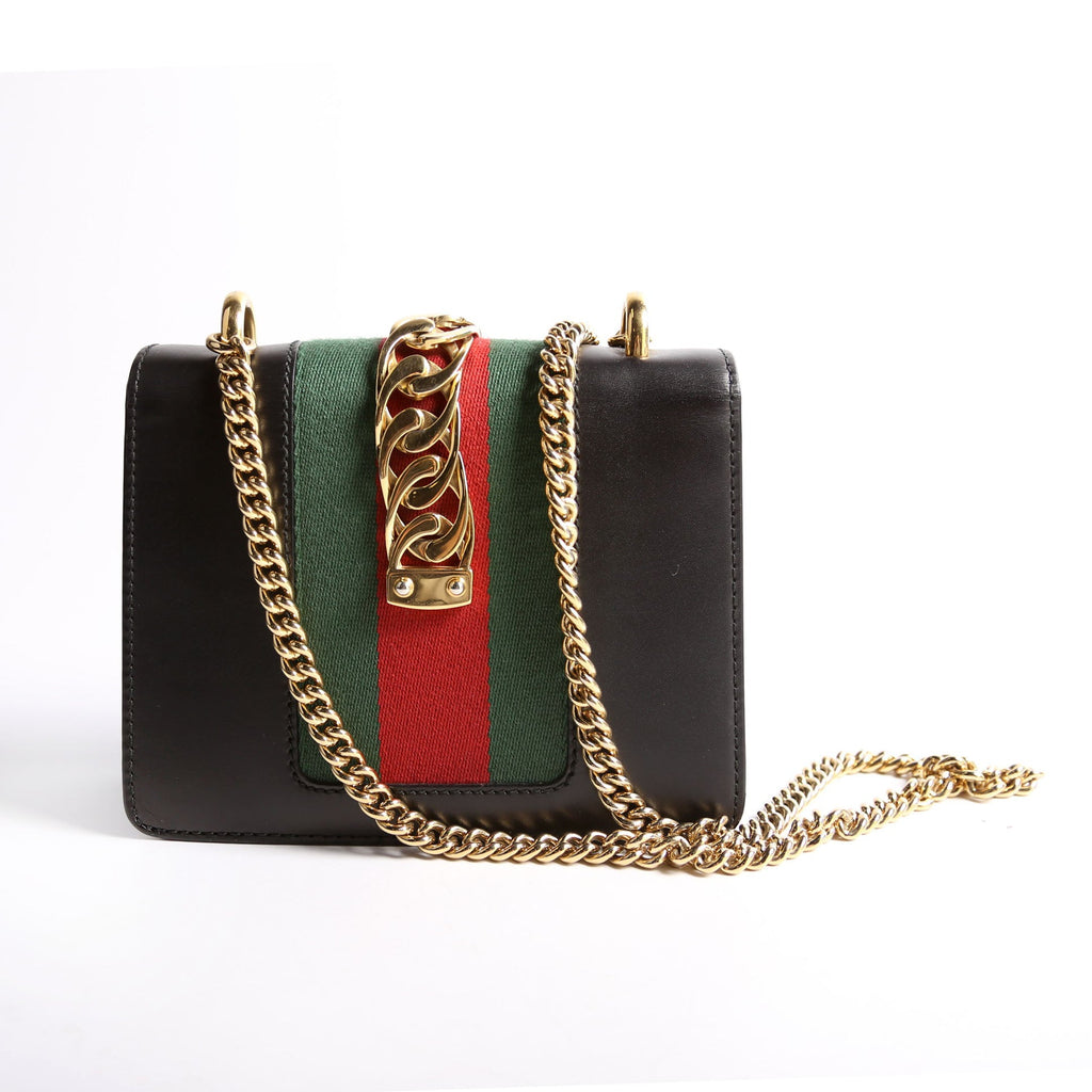 Gucci 431666 Sylvie Mini Shoulder Bag Leather Black