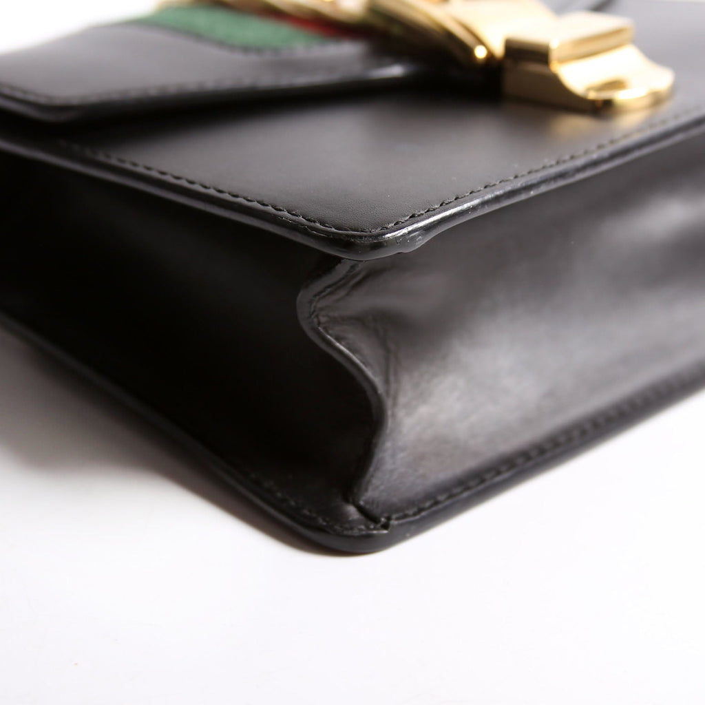 Gucci 431666 Sylvie Mini Shoulder Bag Leather Black