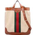 Gucci 575067 Vintage Web Canvas/Leather Large Shopping Tote Brown