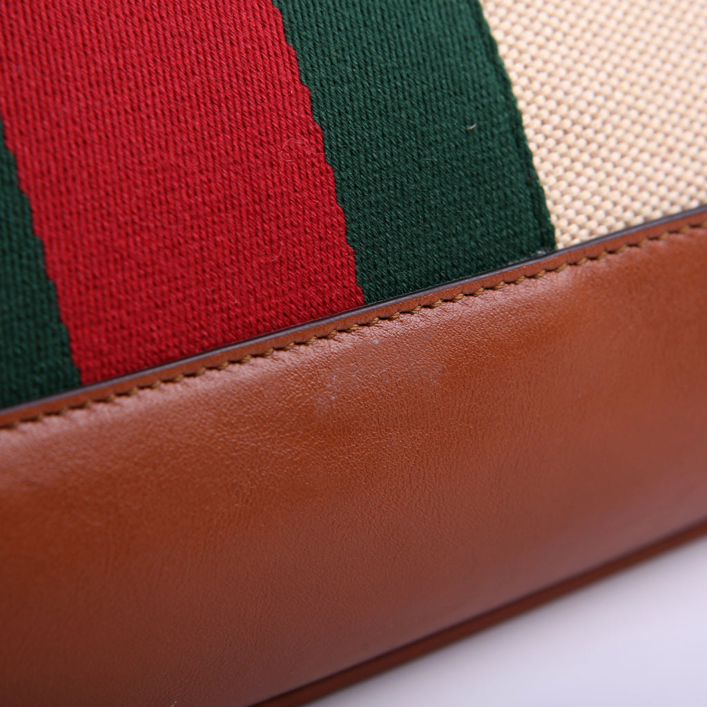 Gucci 575067 Vintage Web Canvas/Leather Large Shopping Tote Brown