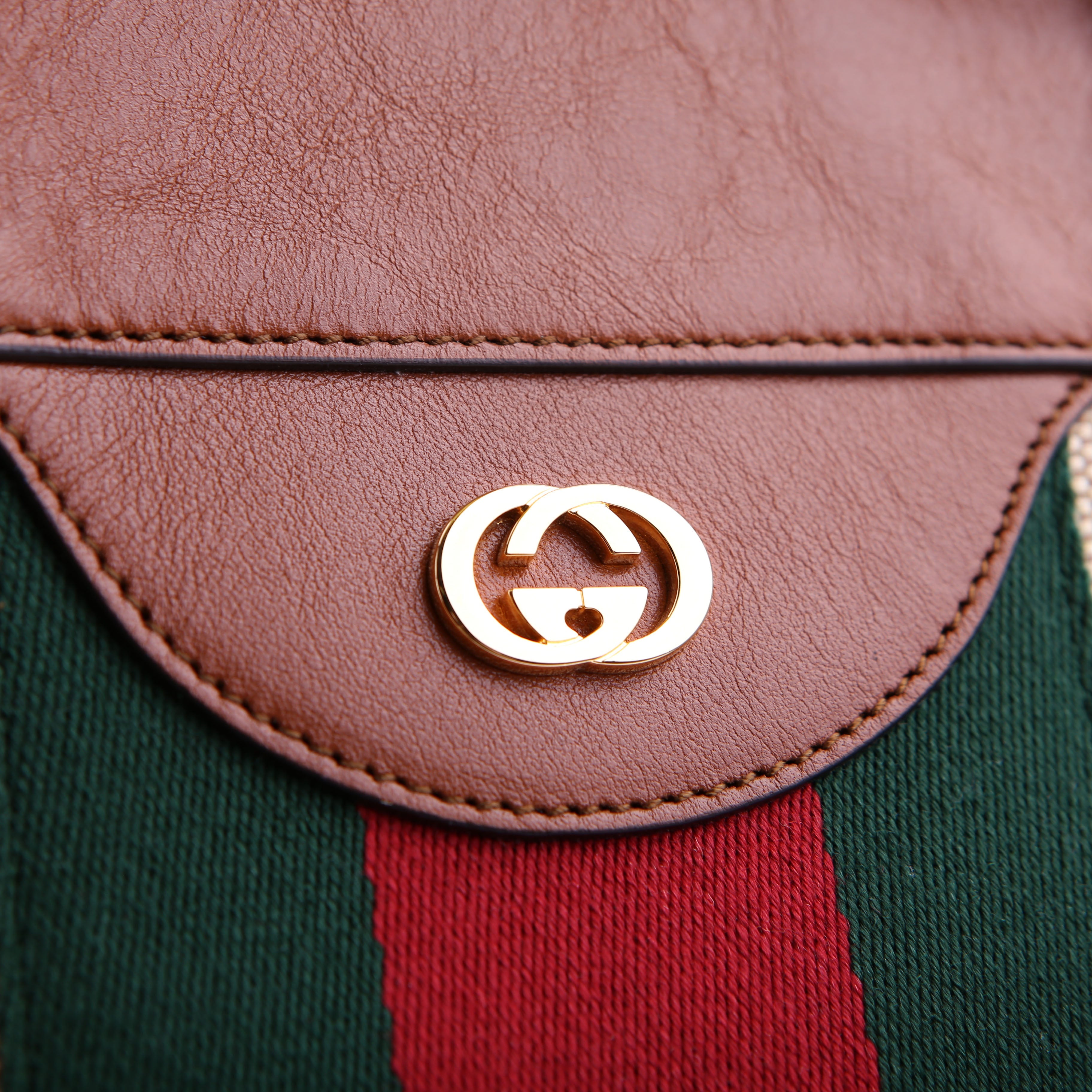 Gucci 575067 Vintage Web Canvas/Leather Large Shopping Tote Brown