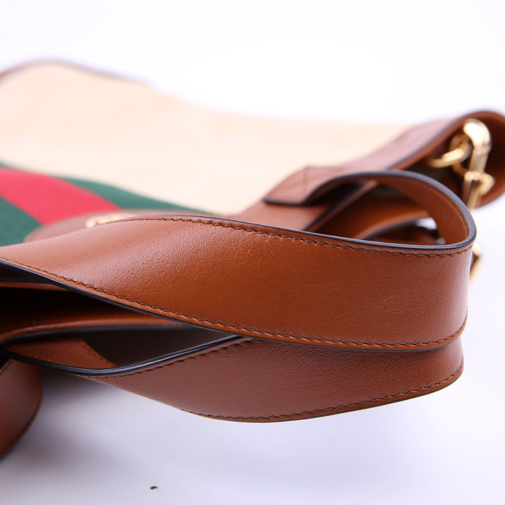 Gucci 575067 Vintage Web Canvas/Leather Large Shopping Tote Brown