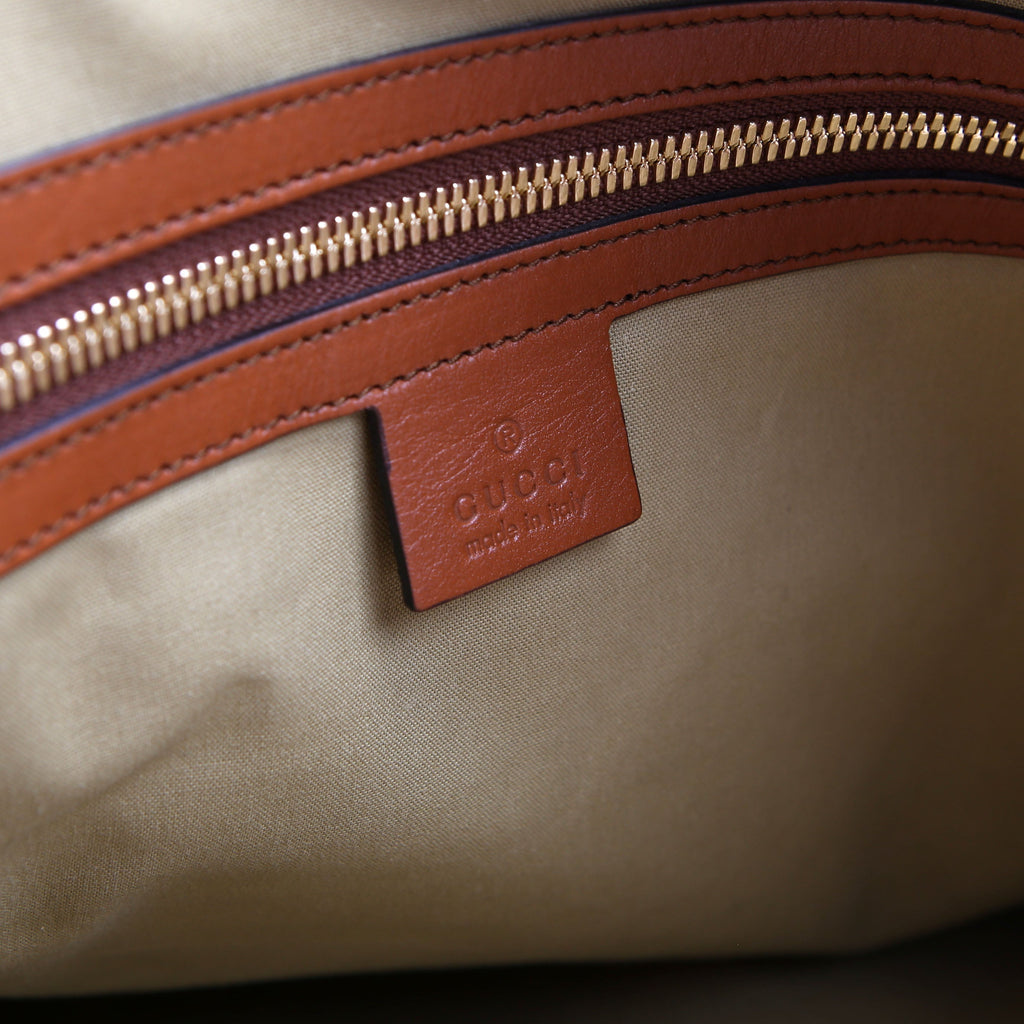 Gucci 575067 Vintage Web Canvas/Leather Large Shopping Tote Brown
