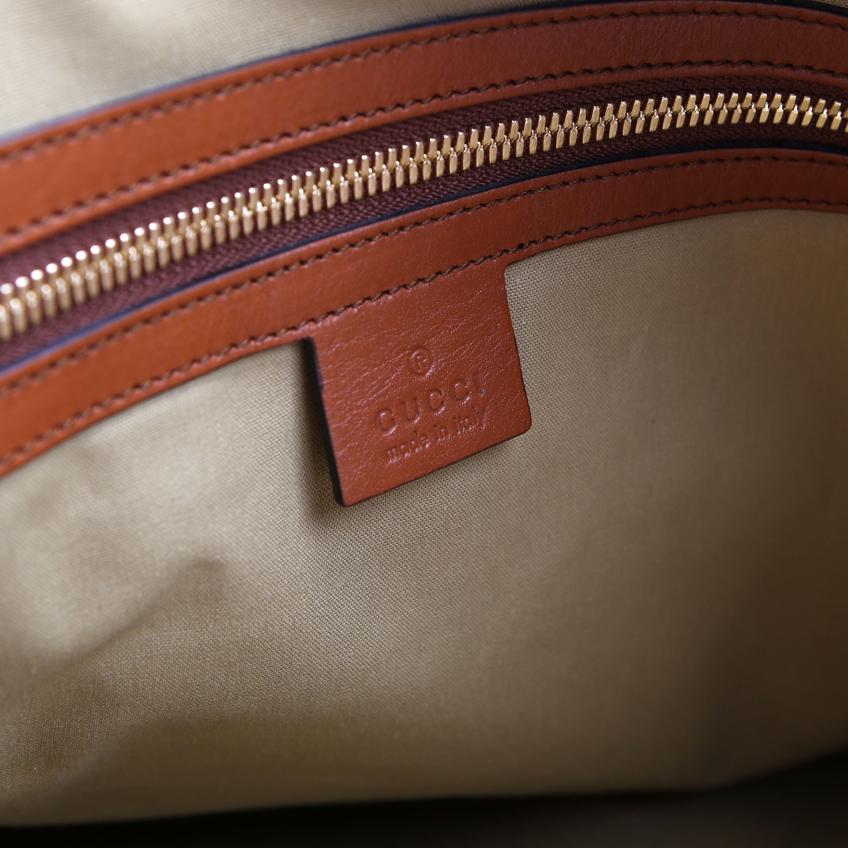 Gucci 575067 Vintage Web Canvas/Leather Large Shopping Tote Brown
