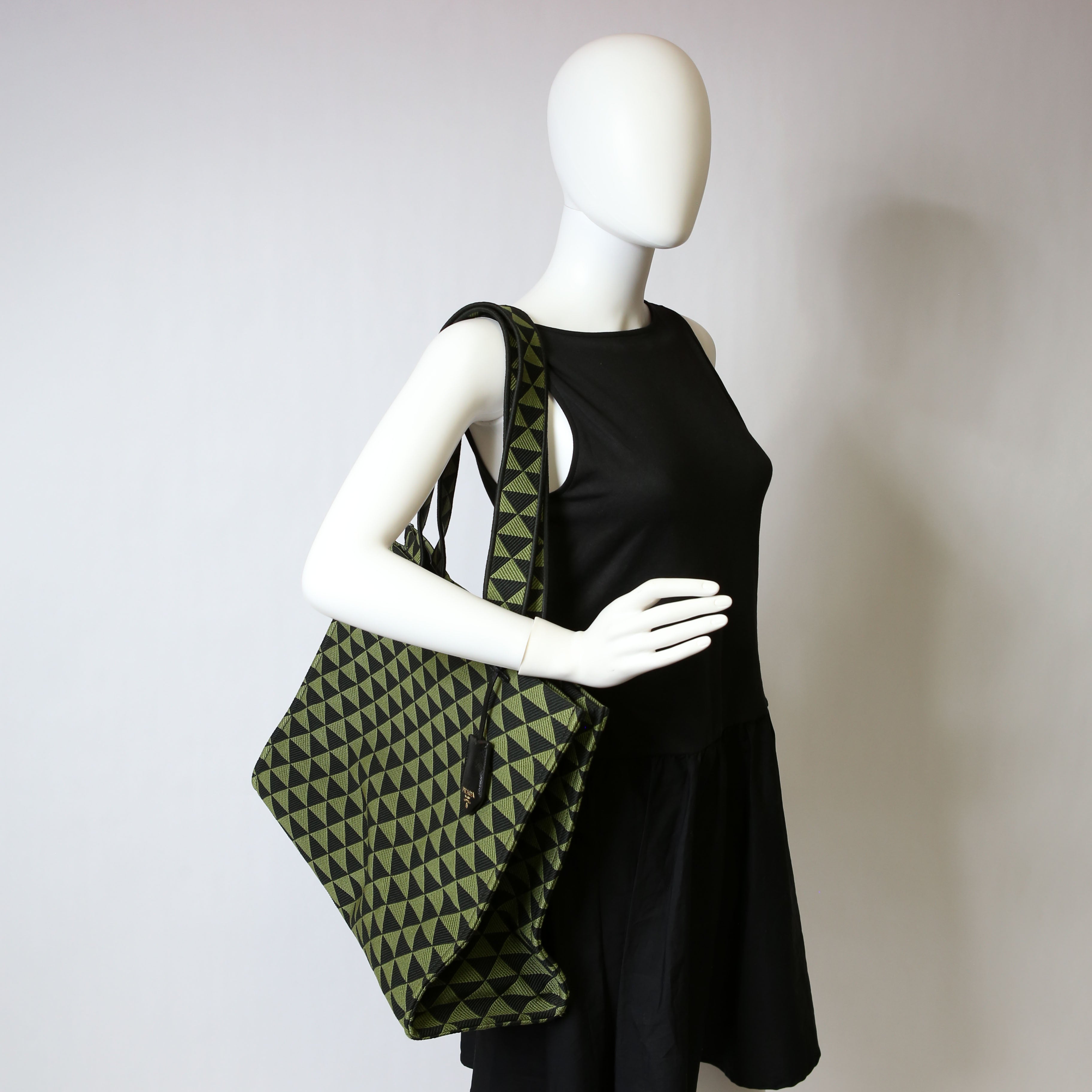 Prada Symbole Horizontal Shopper Tote Green/Black
