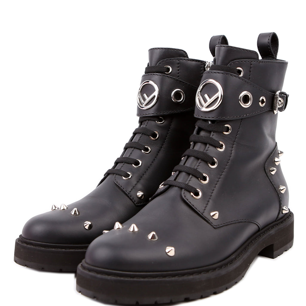 Fendi Studded Combat Boots Size 37.5 Black