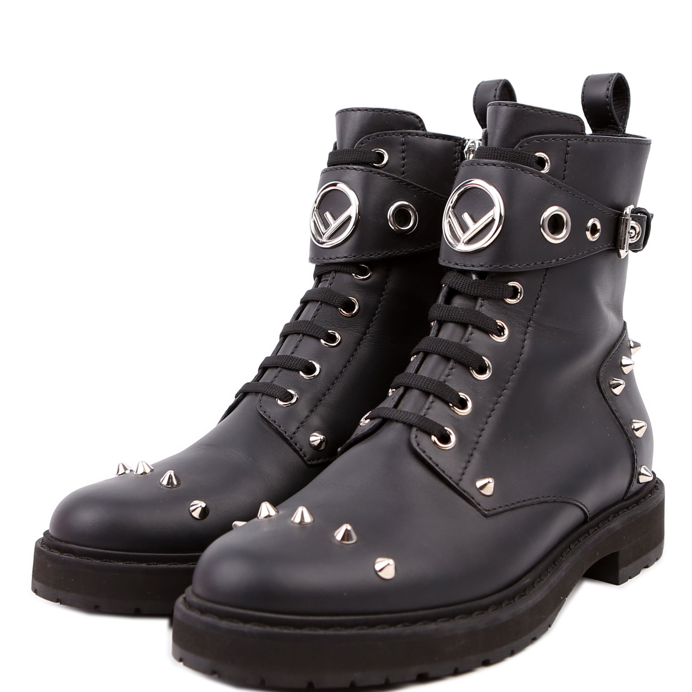 Fendi Studded Combat Boots Size 37.5 Black