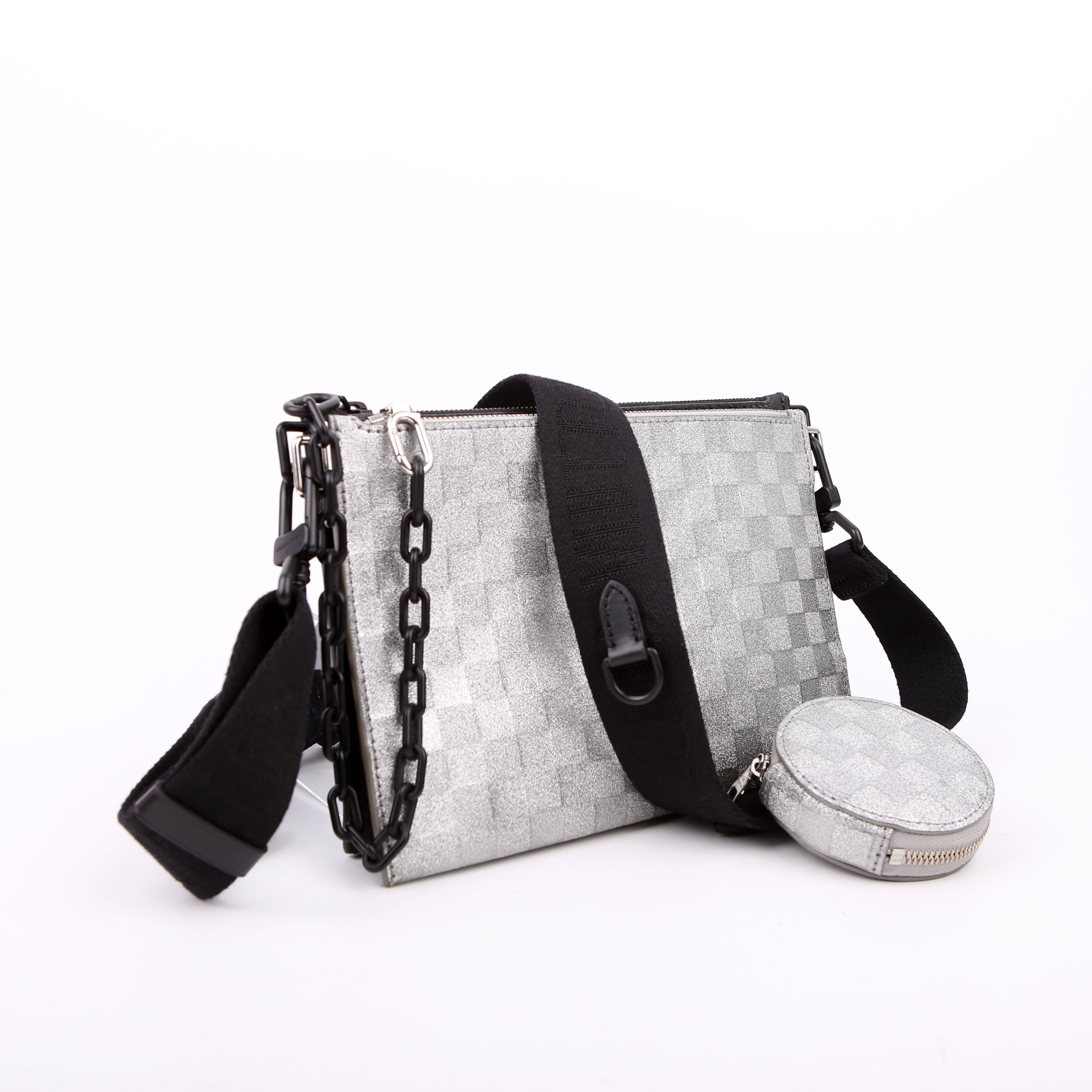 In The Loop Trio Pouch Damier Glitter Black/Silver