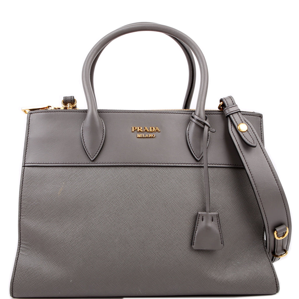 Prada Saffiano/City Calfskin Paradigme Bag Grey