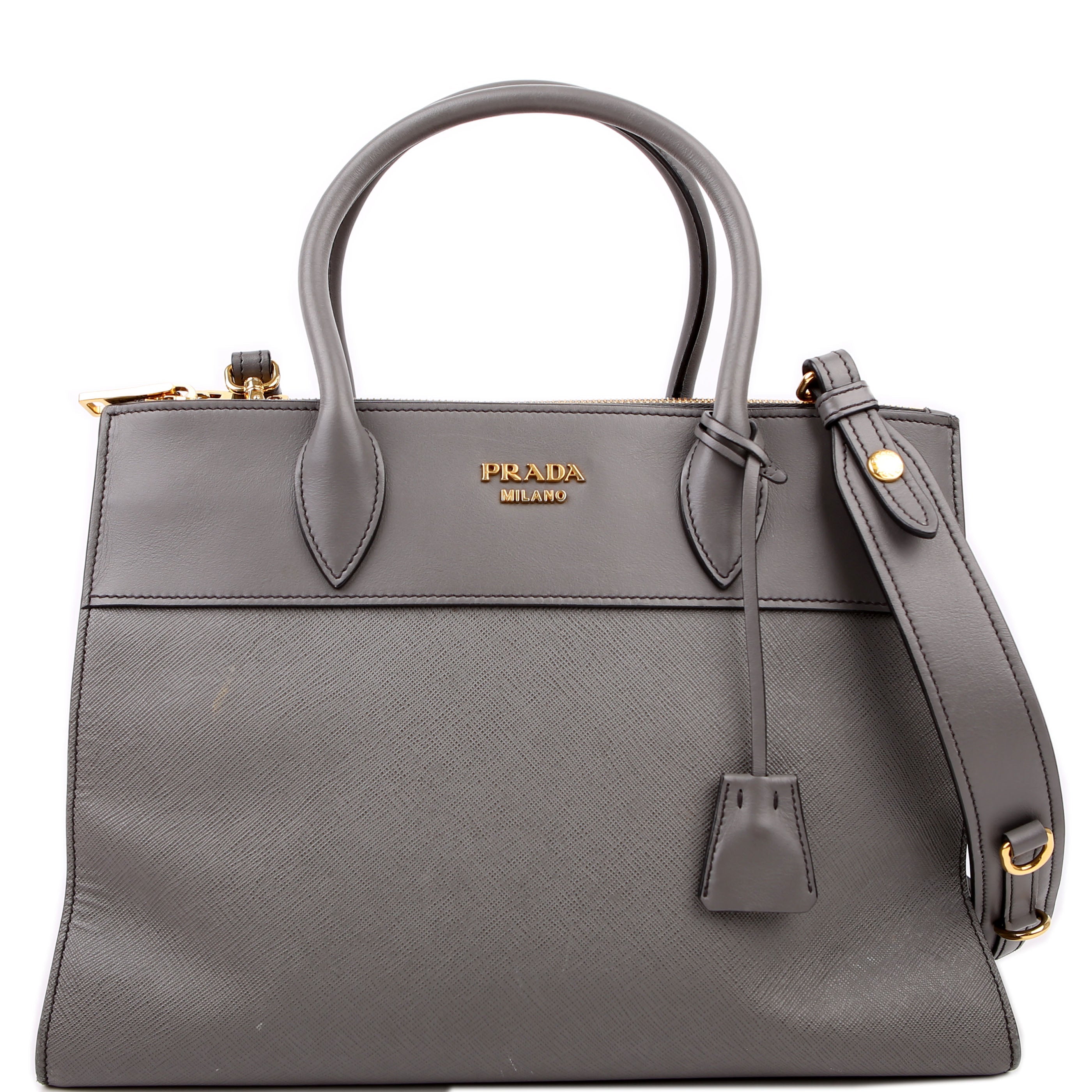 Prada Saffiano/City Calfskin Paradigme Bag Grey