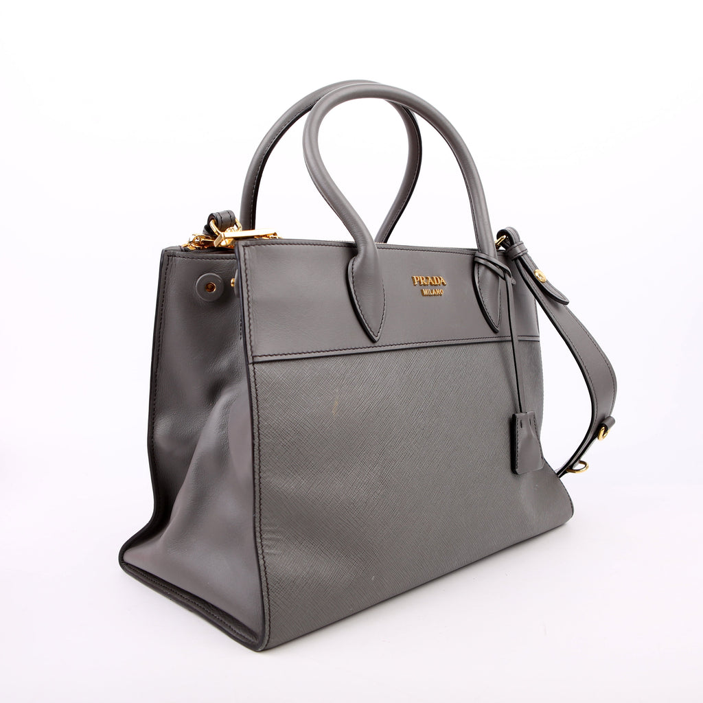 Prada Saffiano/City Calfskin Paradigme Bag Grey
