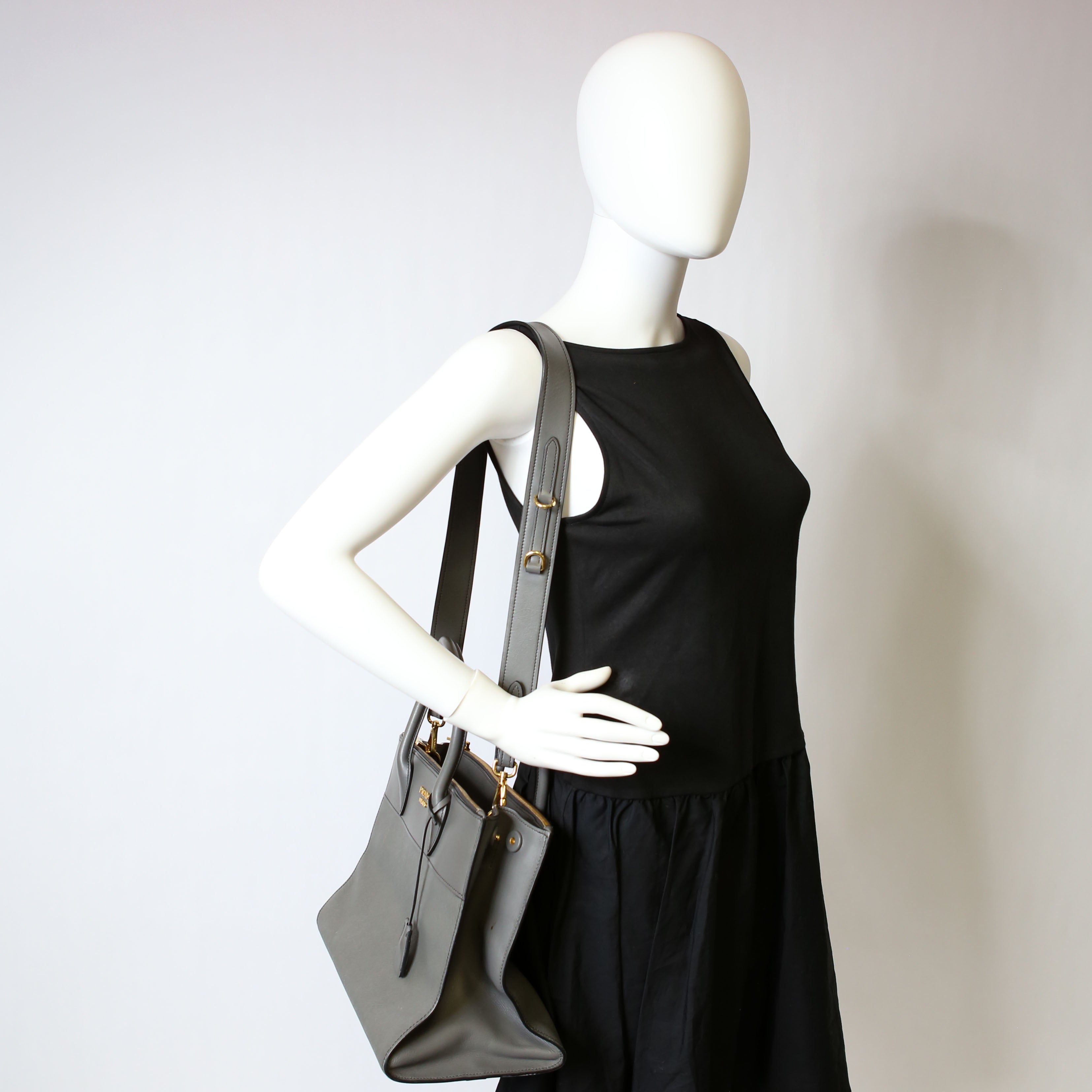 Prada Saffiano/City Calfskin Paradigme Bag Grey
