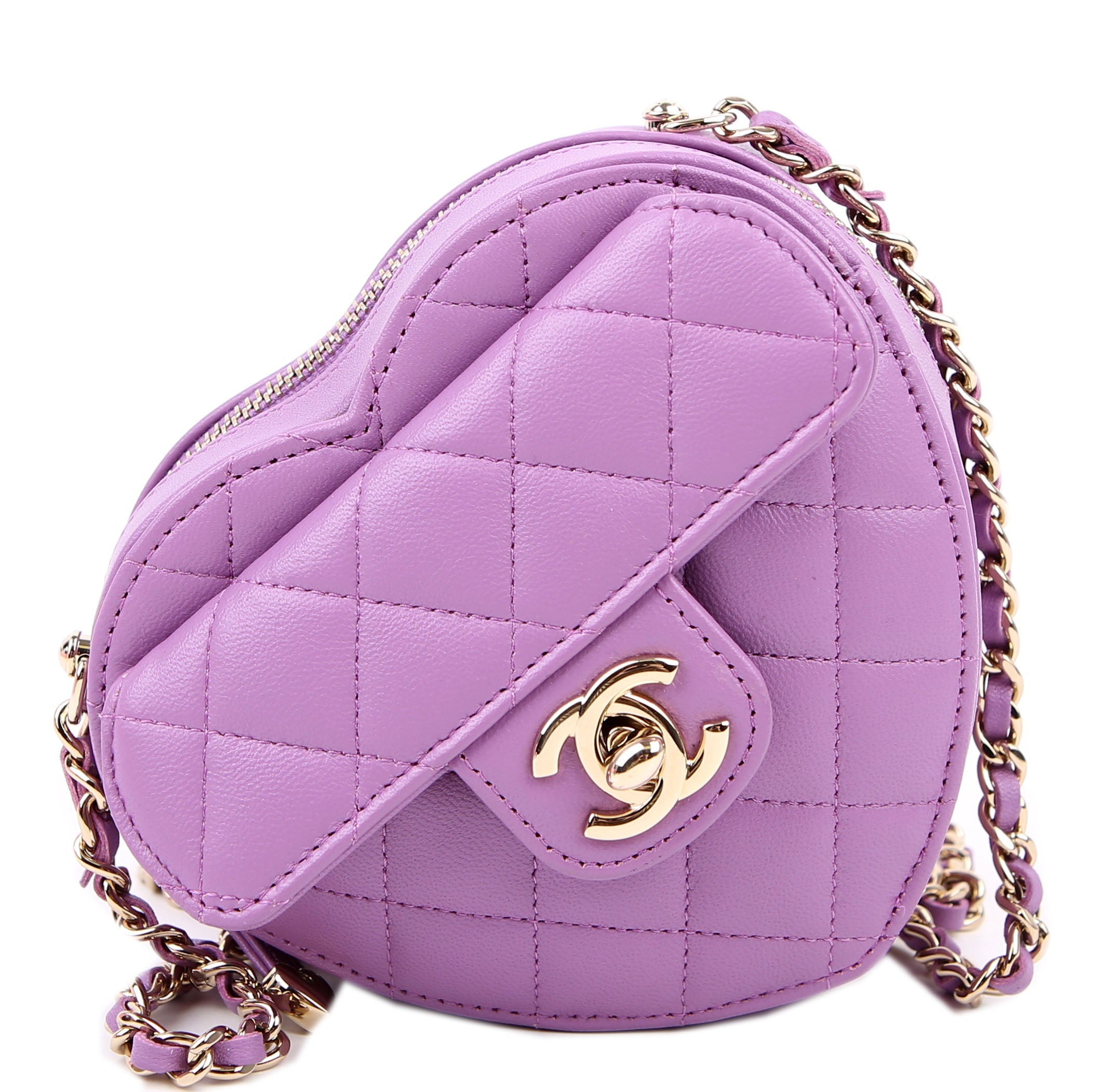 CC In Love Heart Clutch Quilted Lambskin Purple