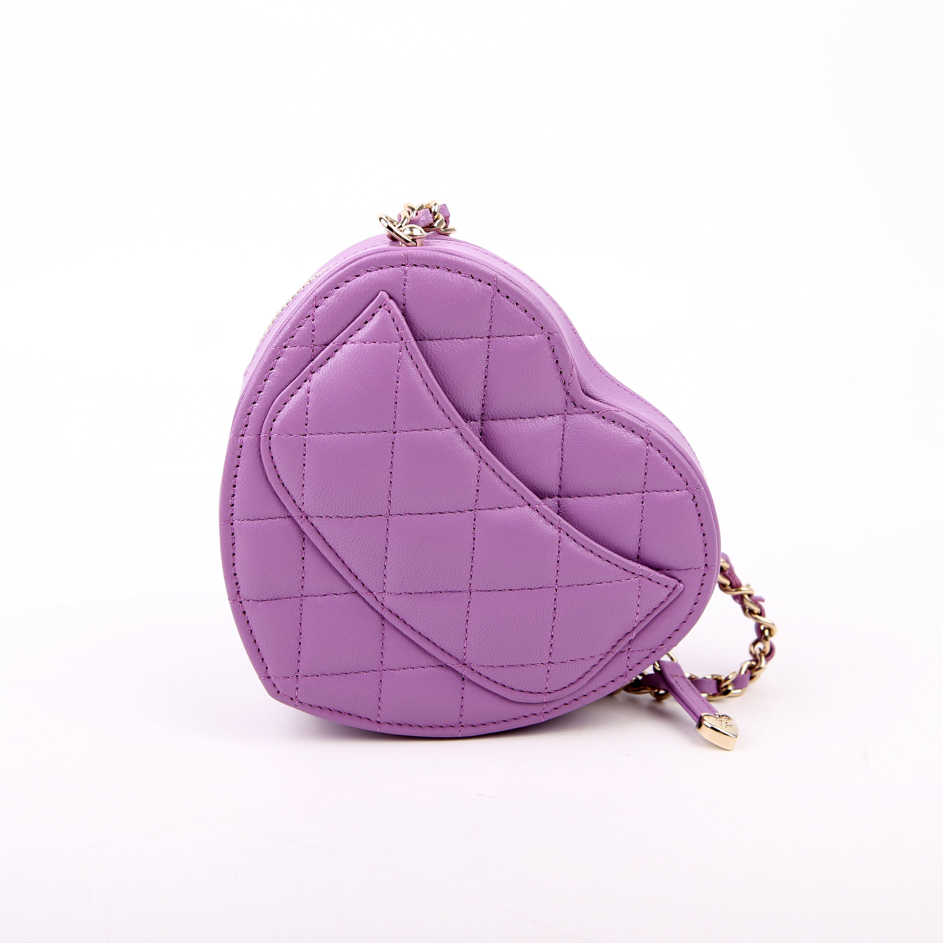 CC In Love Heart Clutch Quilted Lambskin Purple