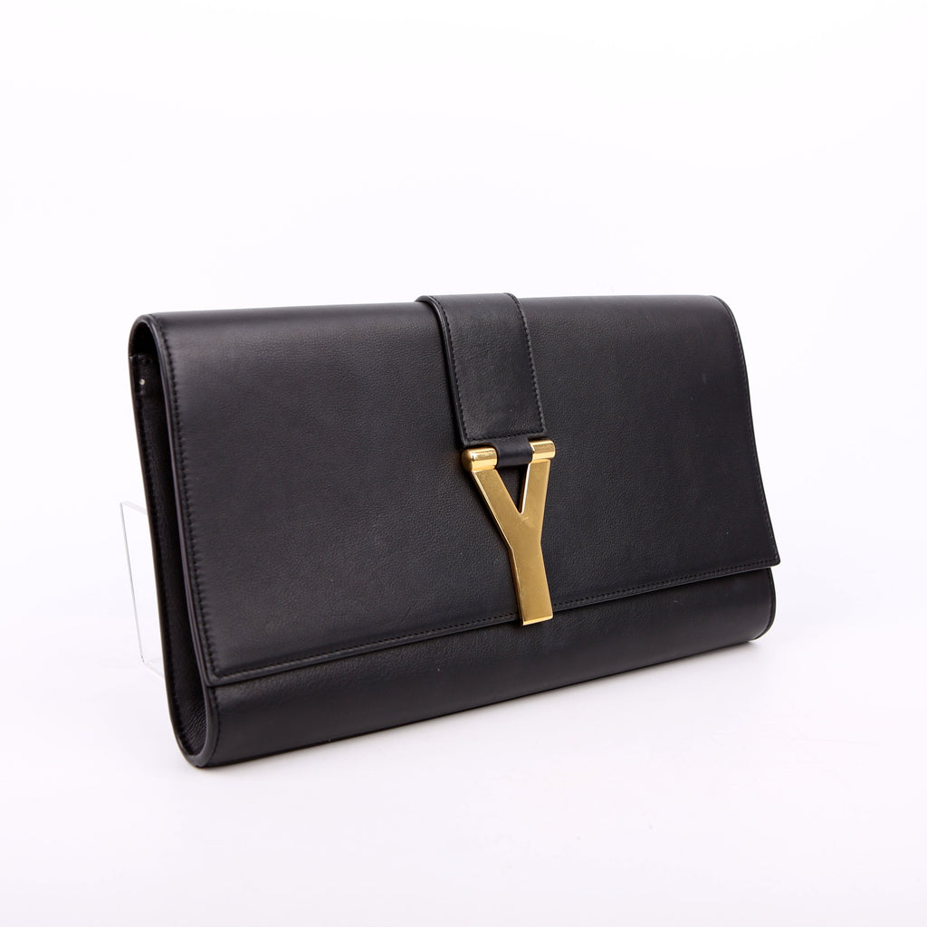 SAINT LAURENT Classic Y Ligne Clutch Smooth Leather Black