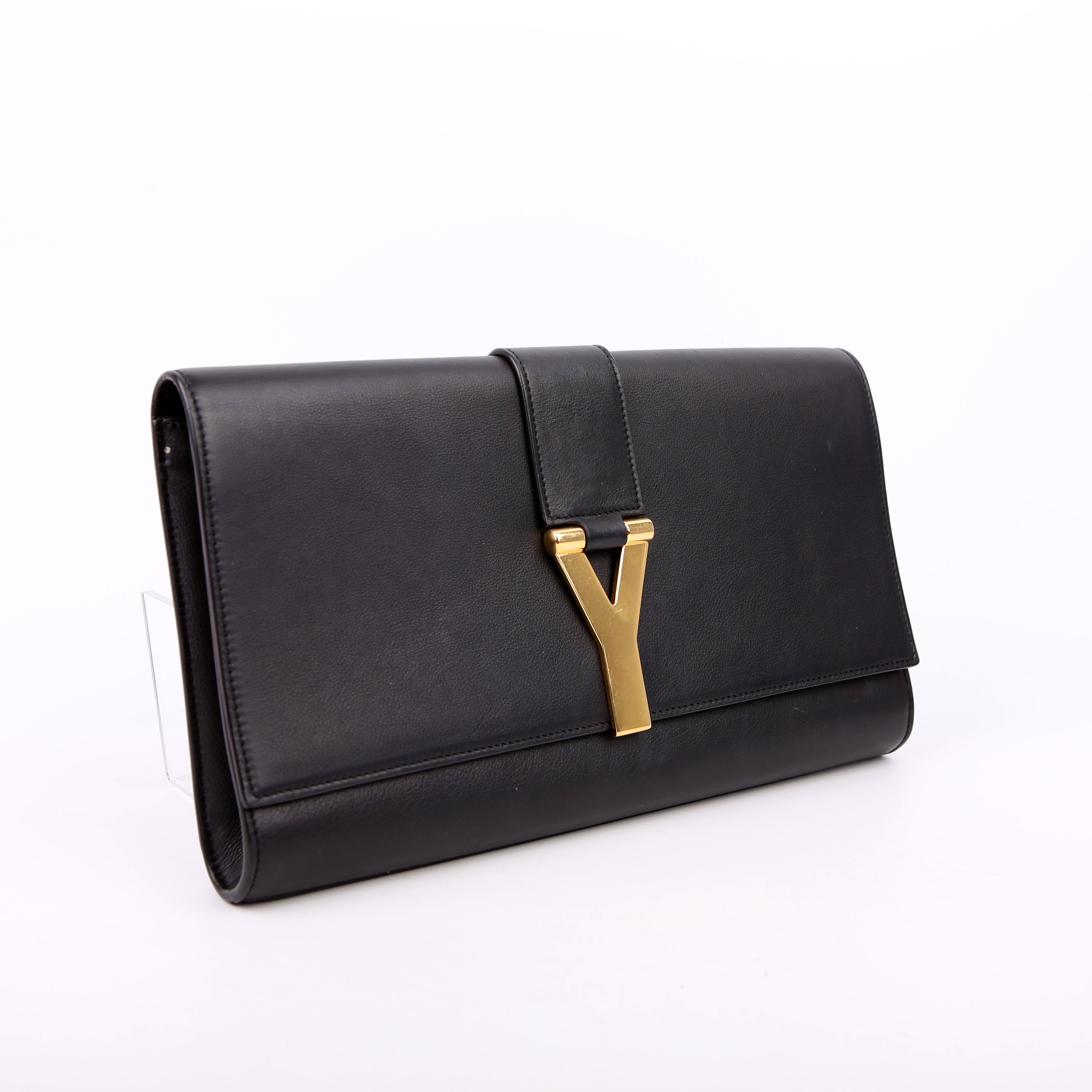 SAINT LAURENT Classic Y Ligne Clutch Smooth Leather Black