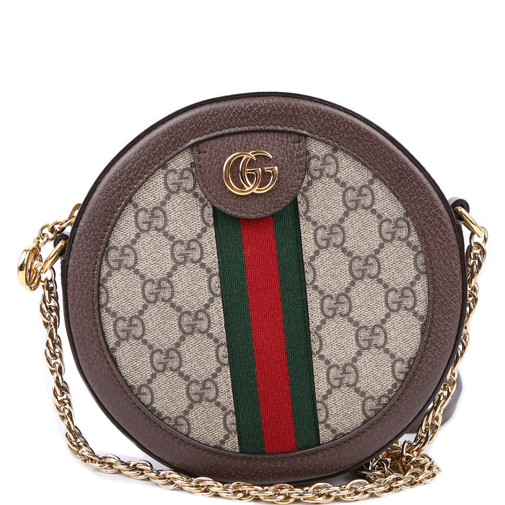 Gucci 550618 Ophidia Leather Round Small Crossbody Brown