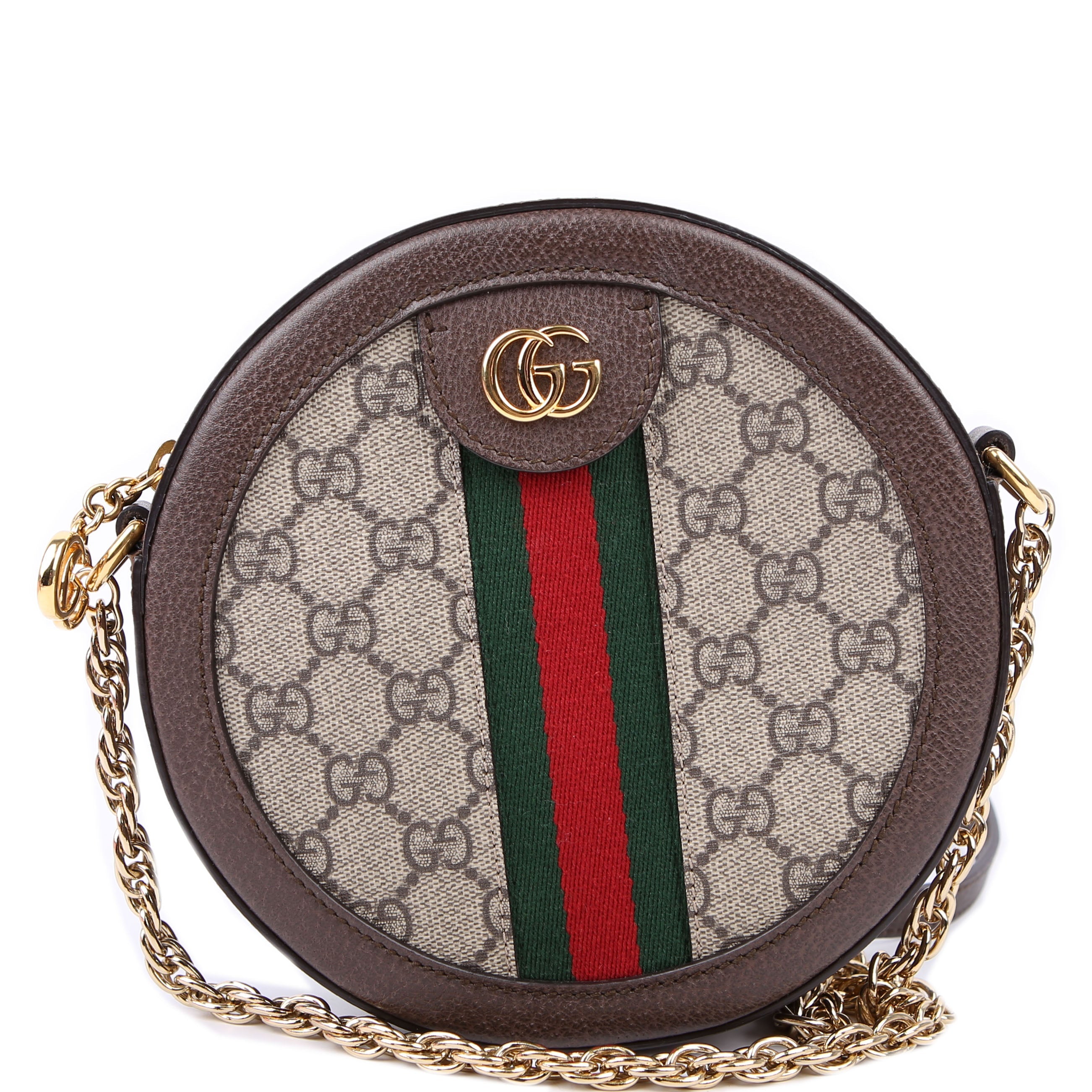 Gucci 550618 Ophidia Leather Round Small Crossbody Brown