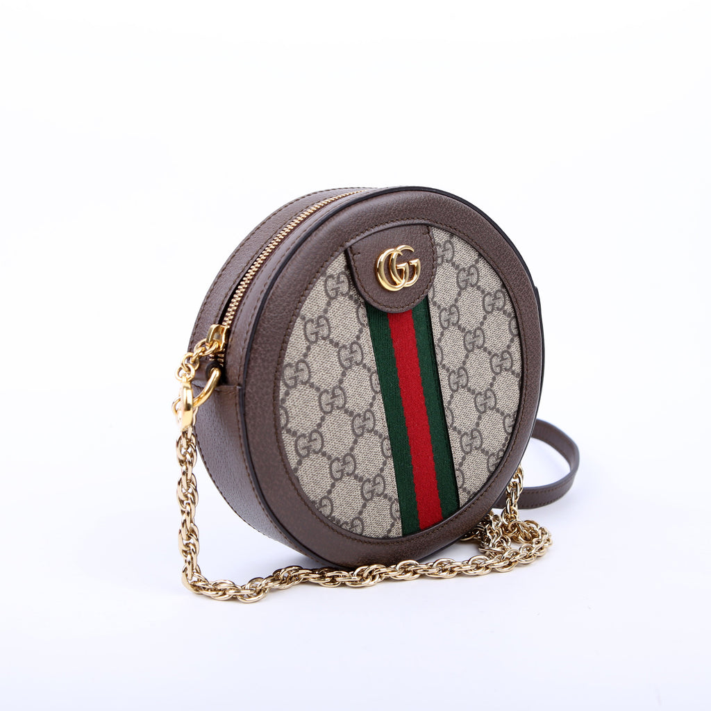 Gucci 550618 Ophidia Leather Round Small Crossbody Brown