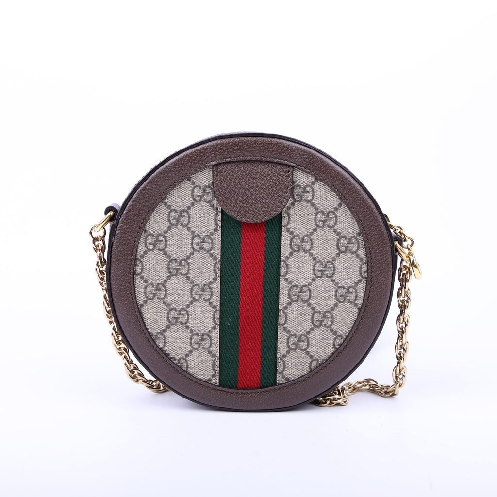 Gucci 550618 Ophidia Leather Round Small Crossbody Brown